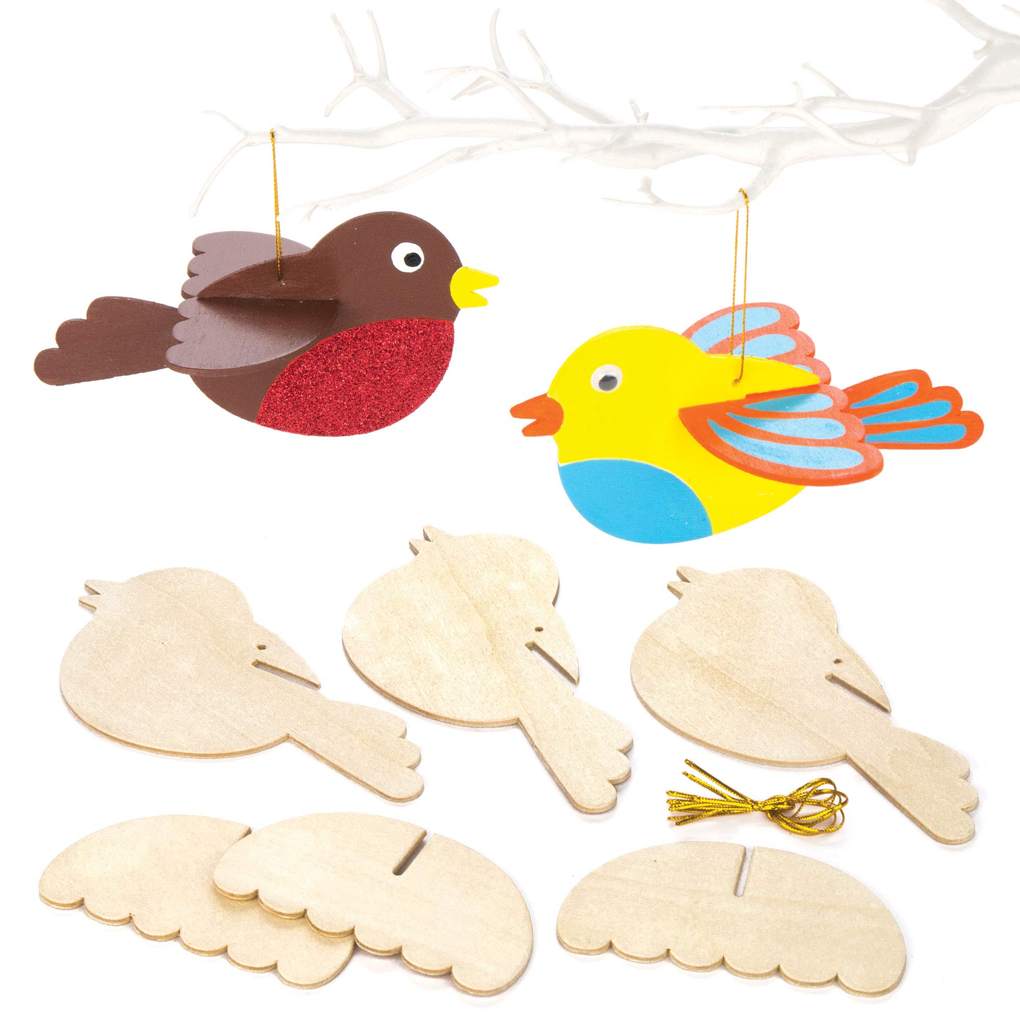 Baker Ross AV478 3D Wooden Birds Craft Project — Ideal for Kids' Arts and Crafts, Educational Toys, Gifts, Keepsakes and More (Pack of 6)
