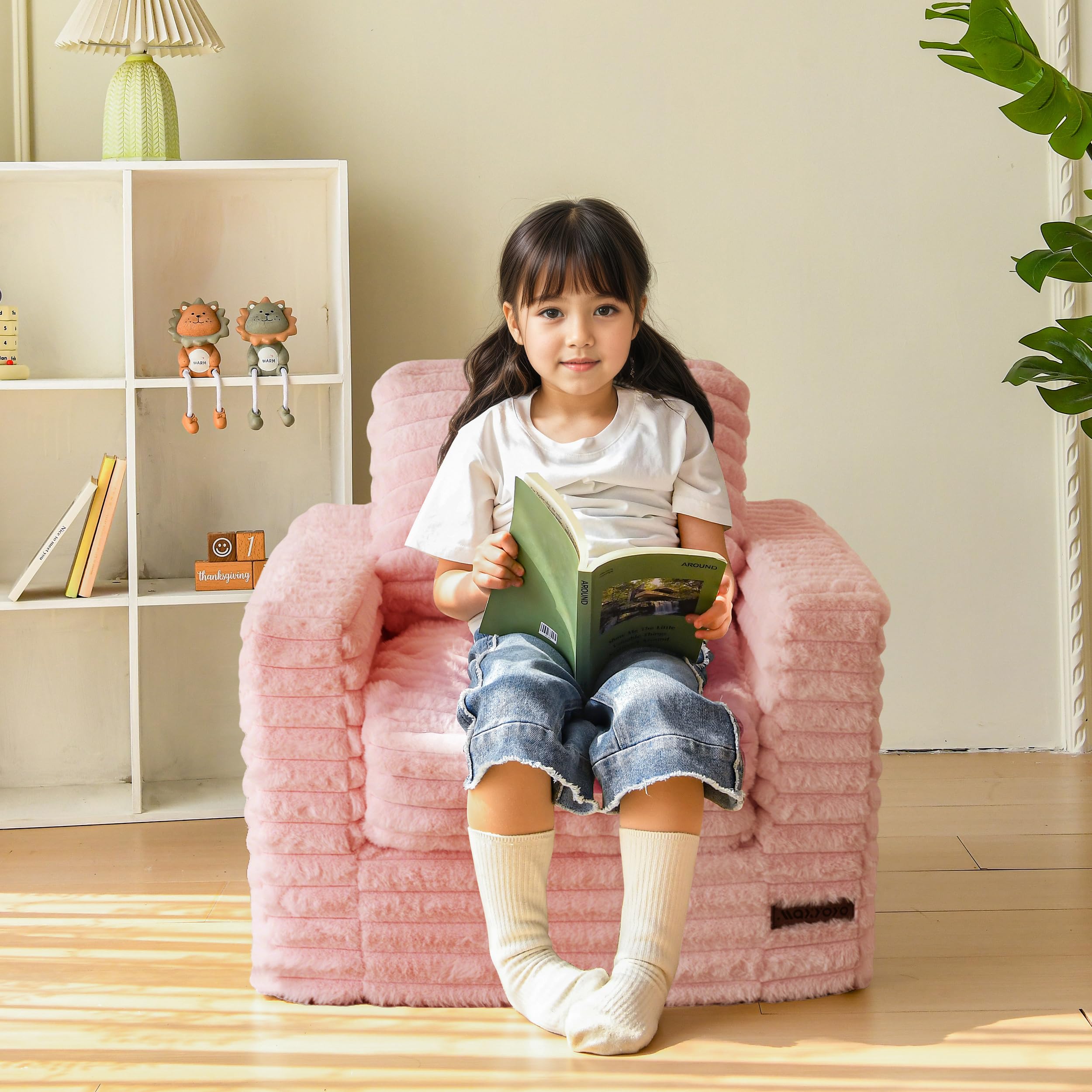 MAXYOYO Kindersitzsack aus Kunstfell, Gemütlicher Sitzsack mit Füllung, Polsterter Bodensessel mit Kissen und Armlehnen, Fauler Sessel für Jungen und Mädchen