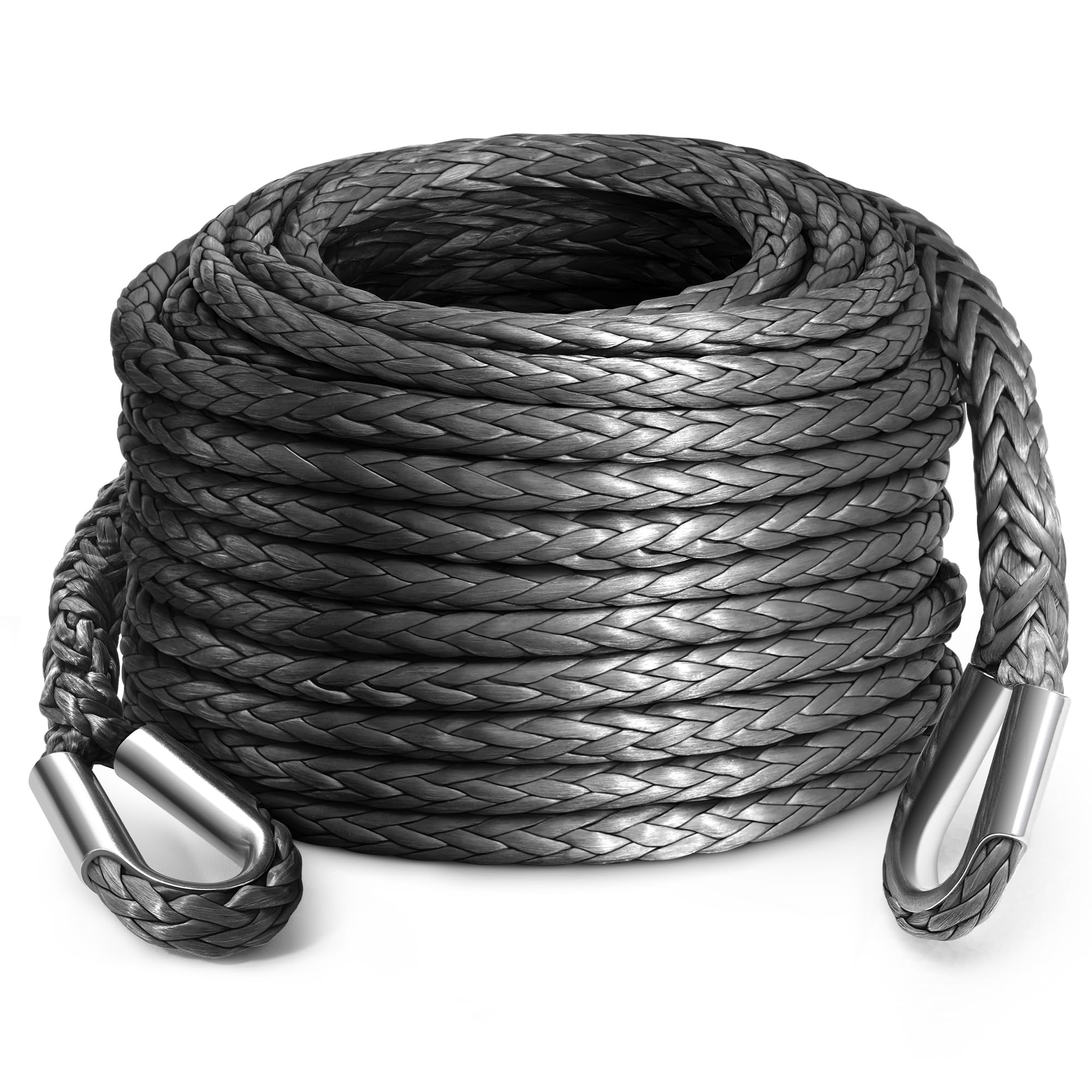 DAYDOOR Seilverlängerung, 1,9 cm x 15,2 m, synthetisches Seil, 12 kg Seilwinde für Geländewagen, ATV, UTV, SUV, Jeep (grau)