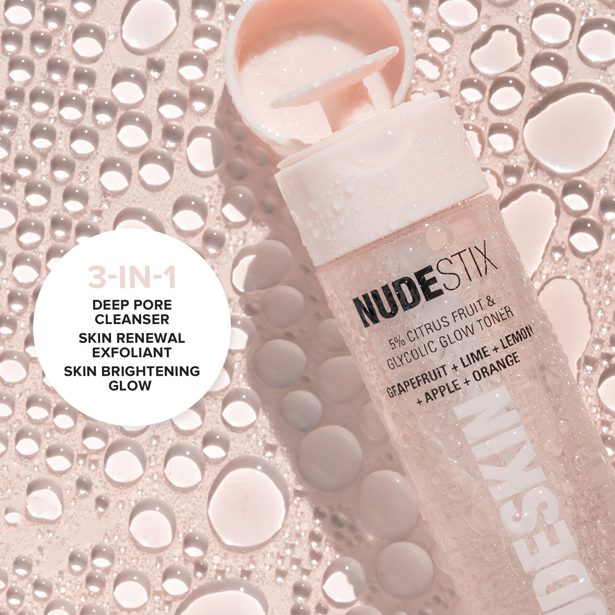 Nudestix 5% Citrus Fruit & Glycolic Glow Toner – Exfoliating Facial Toner with AHAs, Hyaluronic Acid & Fruit Acids for Bright, Smooth Skin