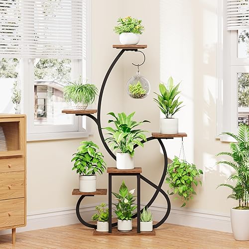 Miniatura 5 de Soporte para plantas de interior con luces de crecimiento, estante esquinero de 6 niveles, soportes de plantas de 47 pulgadas para múltiples