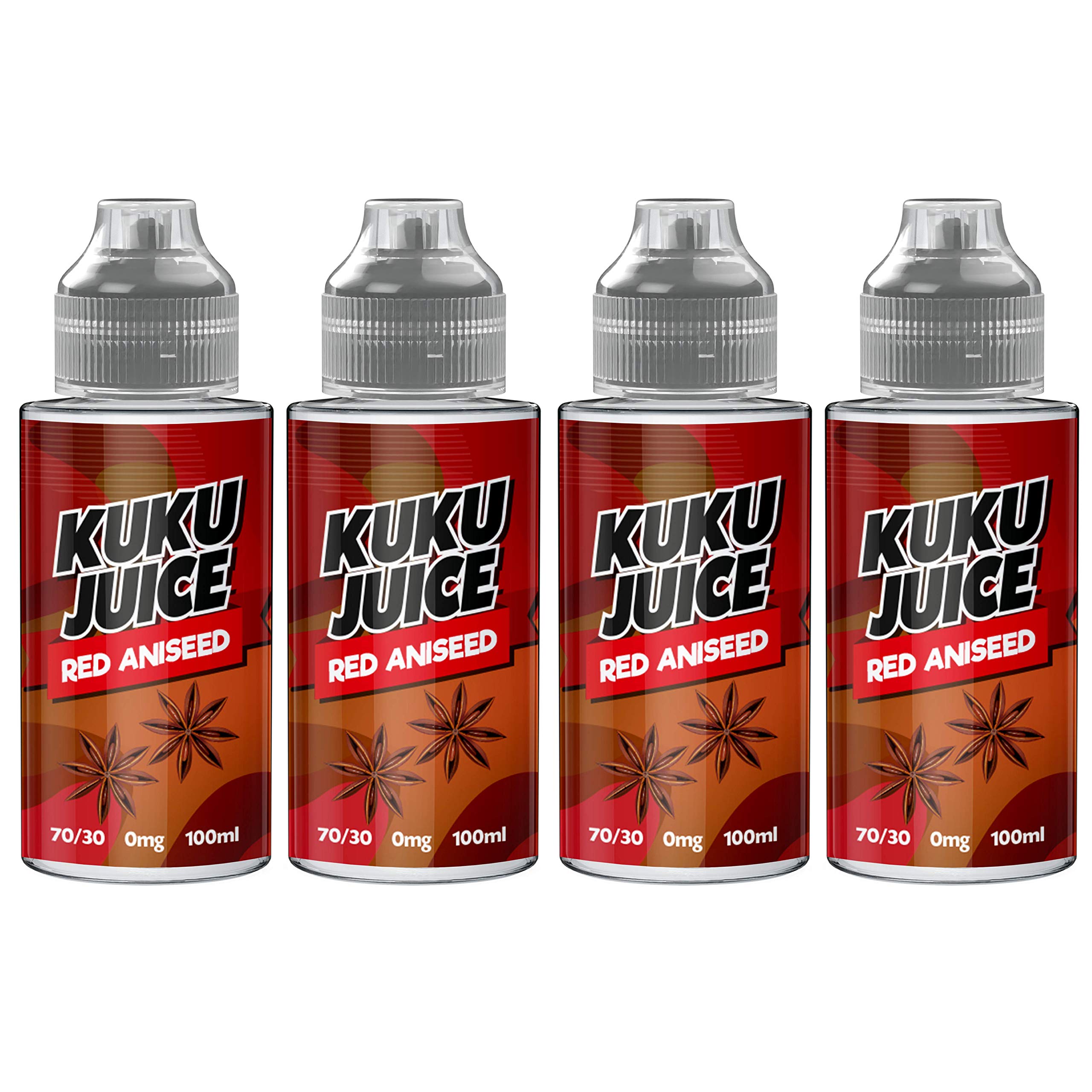 KUKU JUICE E liquid Red aniseed vape liquid x 4 (blend of 70/30 VG/PG vape juice 100ml shortfills