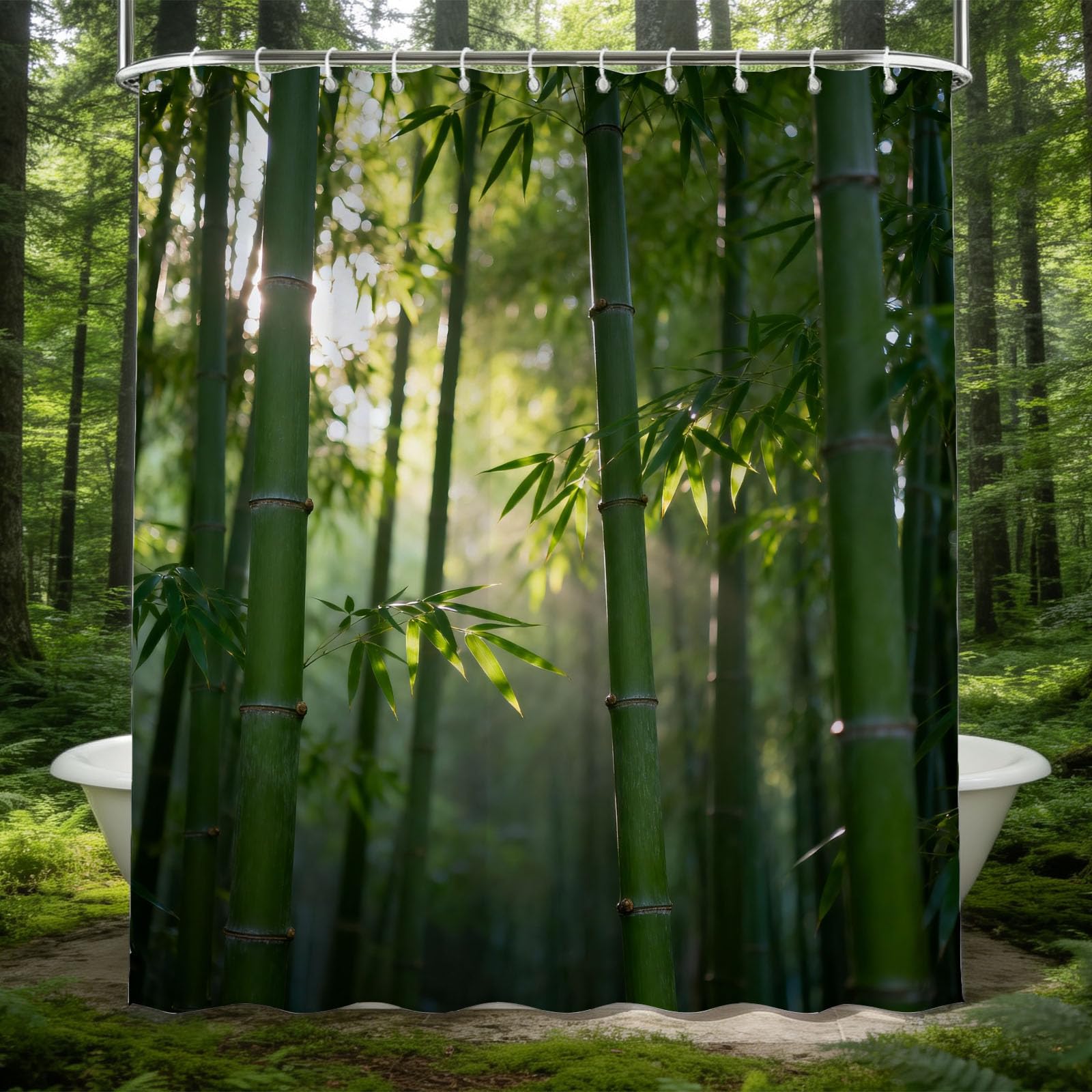 Hongduo 3D Bamboo Forest Scenery Shower Curtain for Stalls Bathtubs Woods Bathroom Decor Shower Curtain Set Polyester Fabric Waterproof 180x200cm/71X79 Inch with Hooks