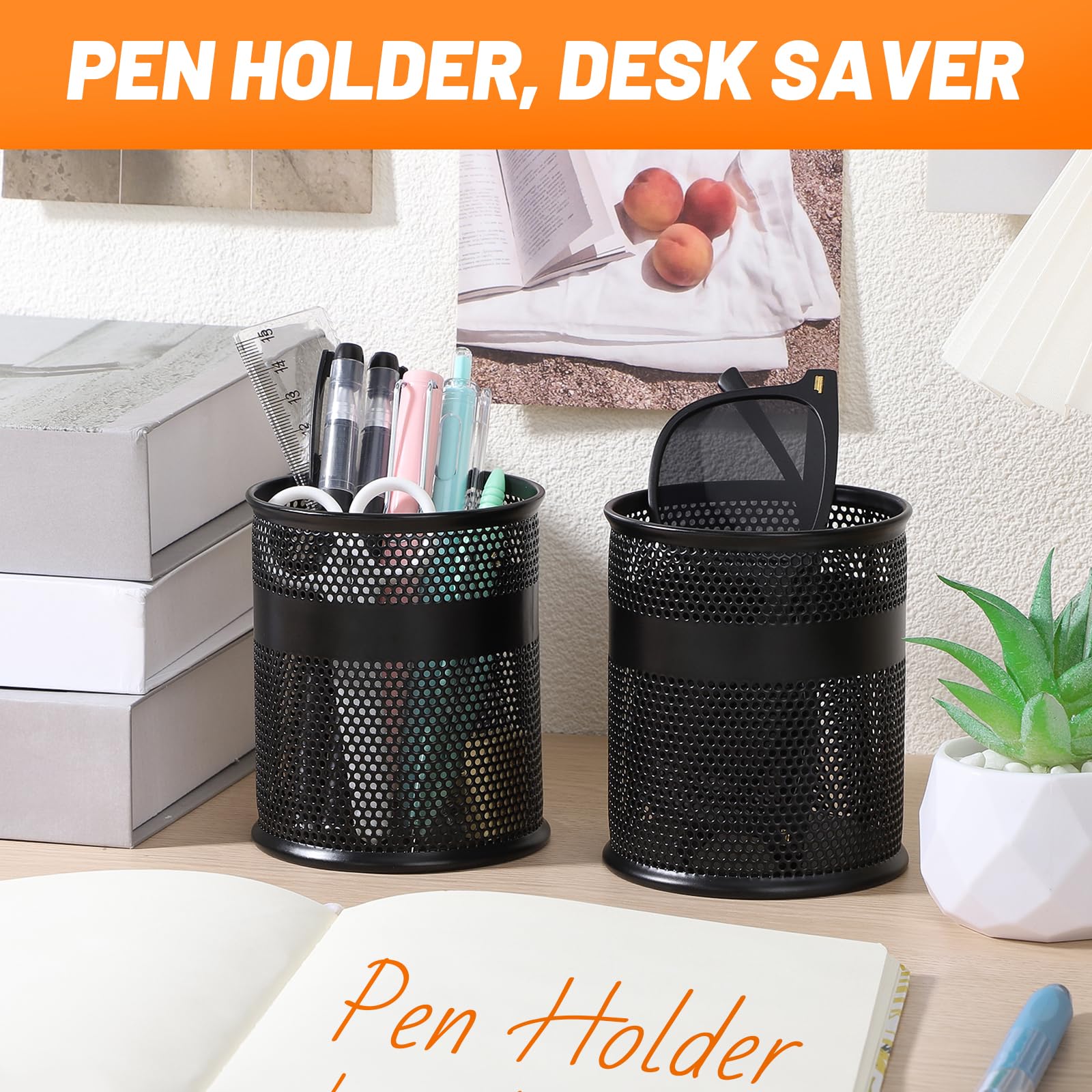 Segarty Stifthalter für den Schreibtisch, 12 Stück, schwarzer Stiftebecher, Metall, Schreibtisch-Stifte-Organizer, 8,4 x 9,9 cm, Stiftehalter für Bürobedarf, Organisation, Schule, Klassenzimmer