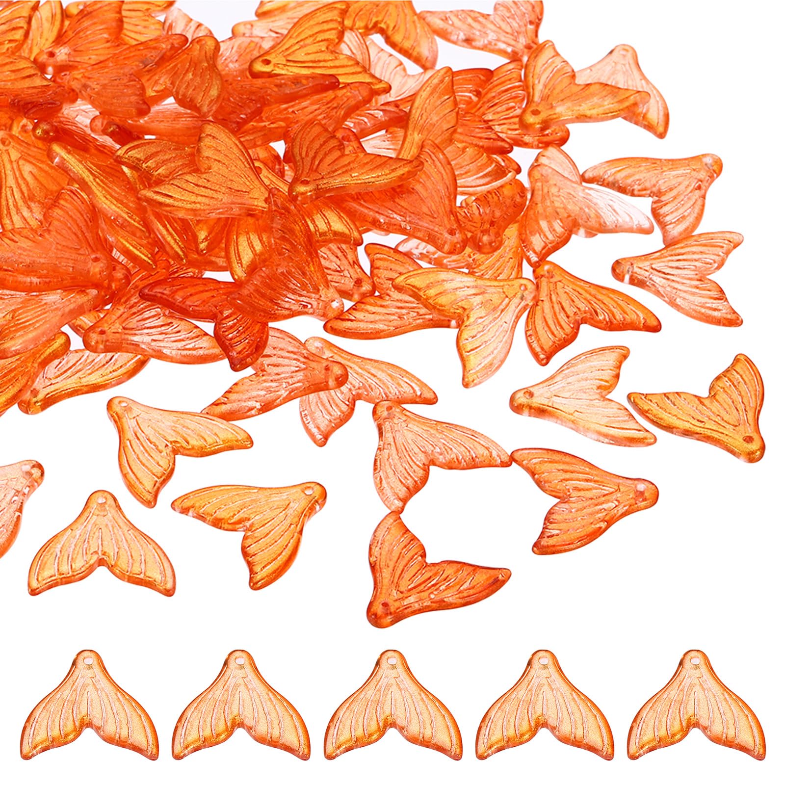 PATIKIL Fish Tail Crystal Glass Beads, 100 Pack Fish Bead Handcrafted Glass Spacer Bead for Jewelry Making Bracelet Earring Orange