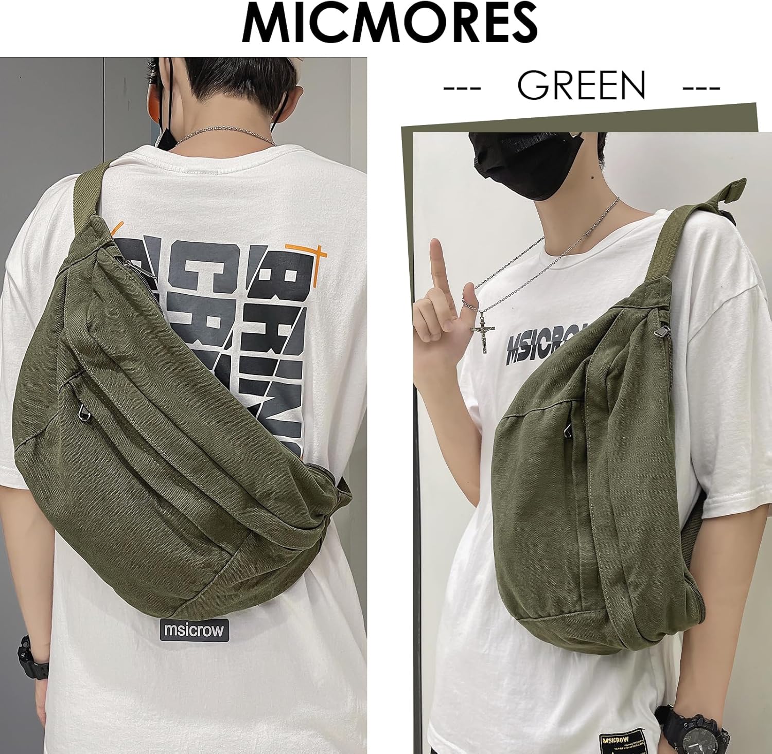 Crossbody Bag Fanny Pack for Women Men, Waist Pack Large Chest Bag with Adjustable Strap for Workout Travel Sports Running(Green) - Image 2