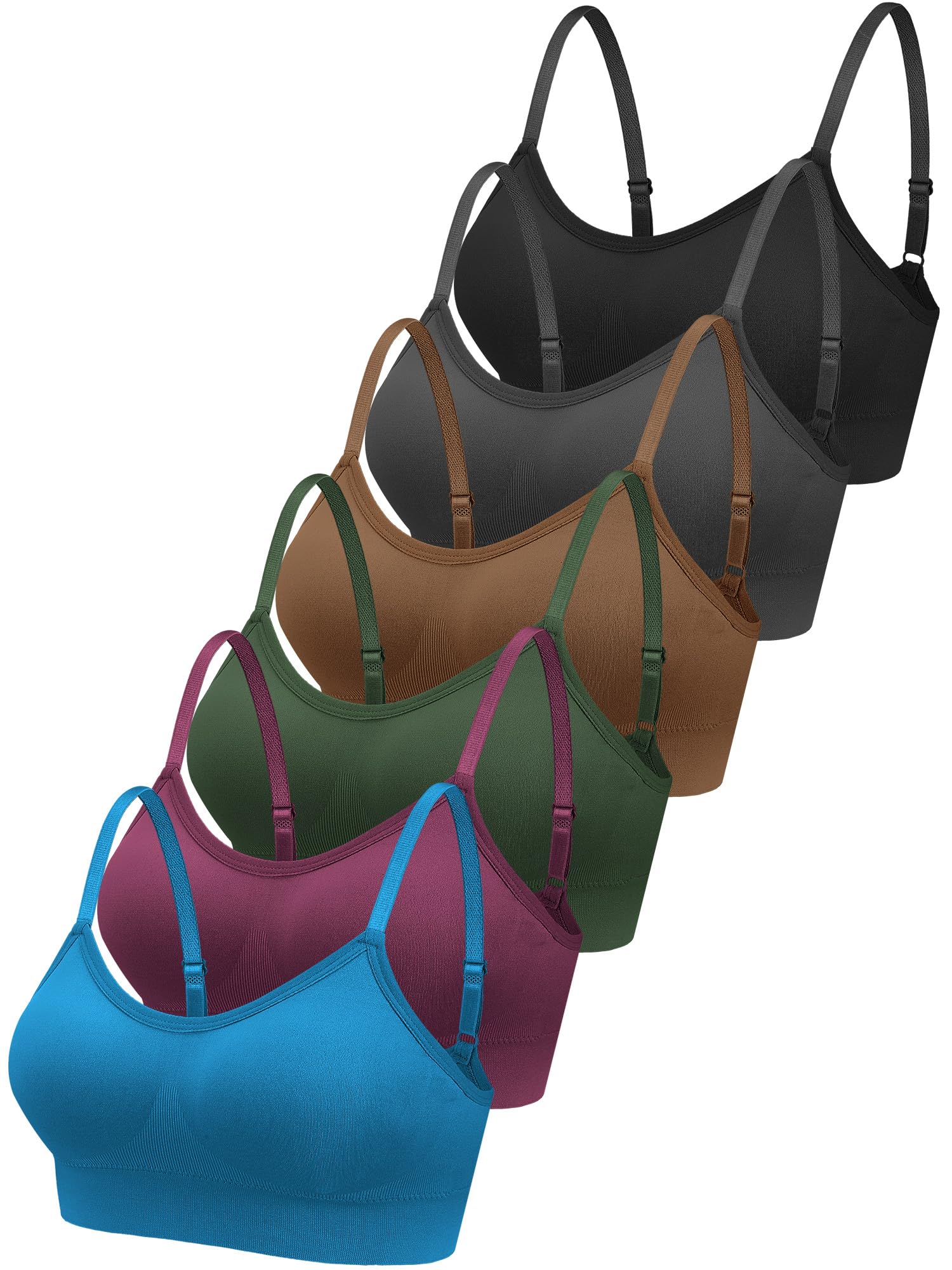 geyoga Pack of 6 Women's Sports Bras, Seamless Spaghetti Straps Bralette without Underwire, Wireless Padded Bras, Stylish colours, L-picture-27