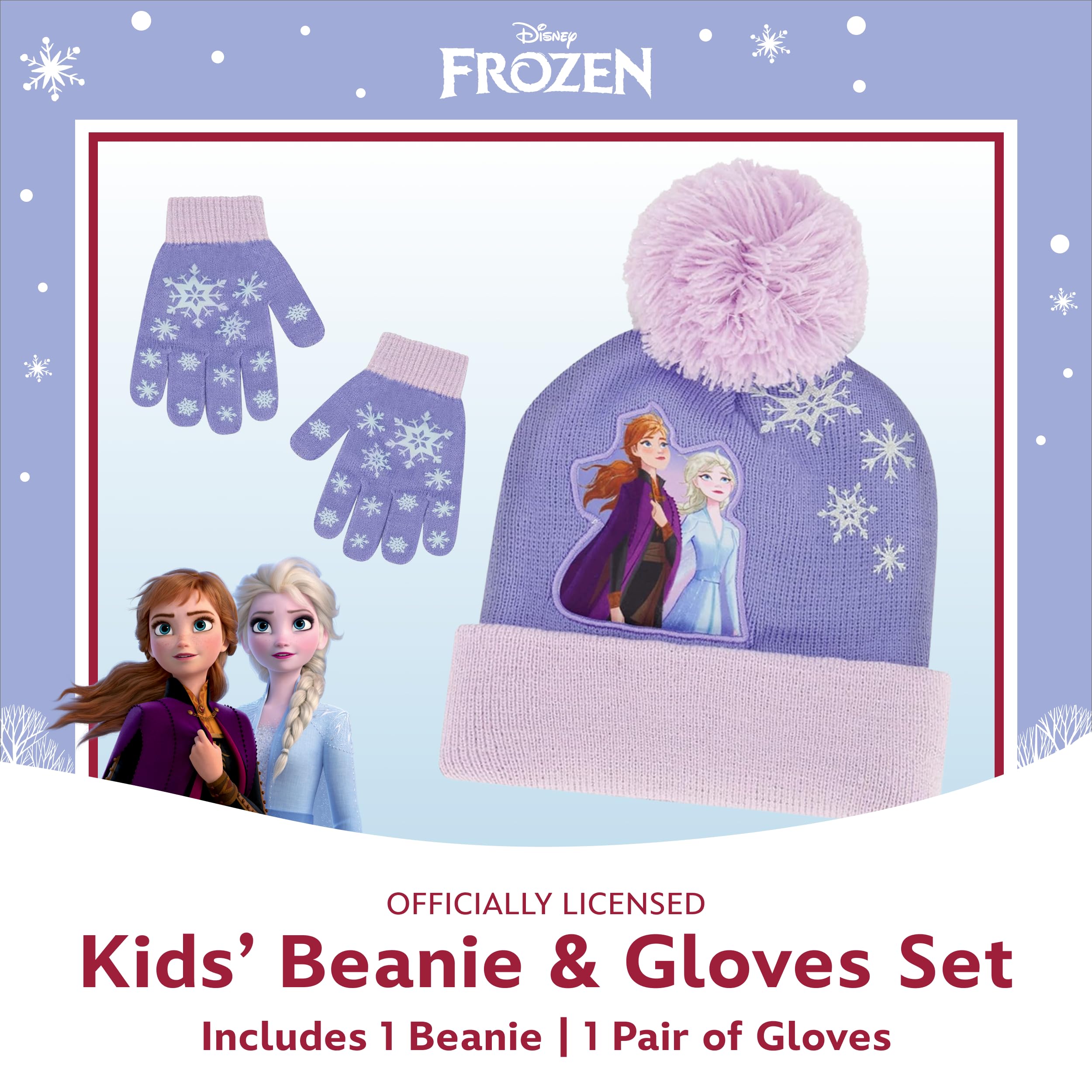 Disney Girls' Frozen Winter Hat and Kids Gloves Set, Elsa and Anna Beanie for Ages 4-7