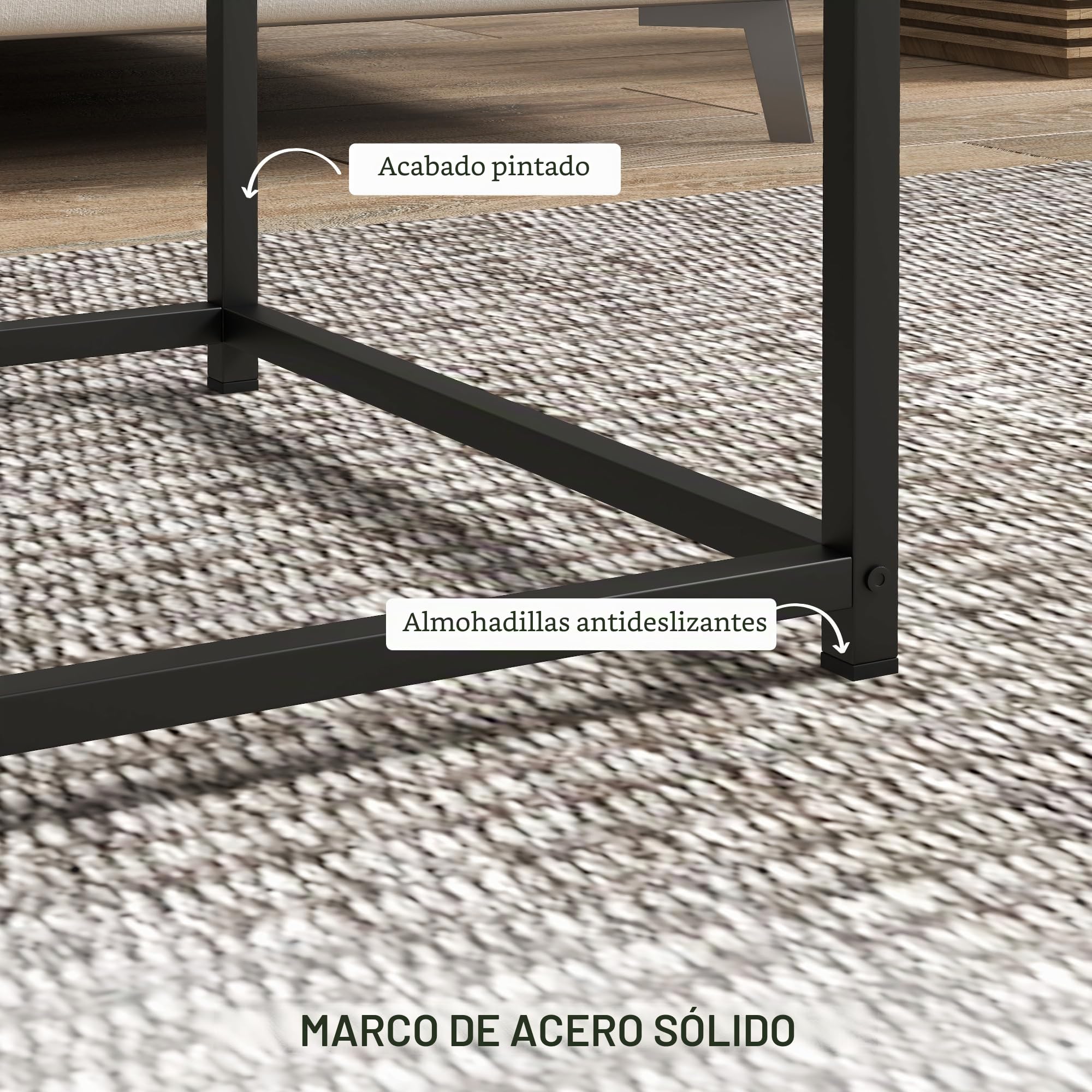HOMCOM Lote de 2 mesas Nido mesas de Centro cuadradas Estructura de Acero y tableros de Madera Gris