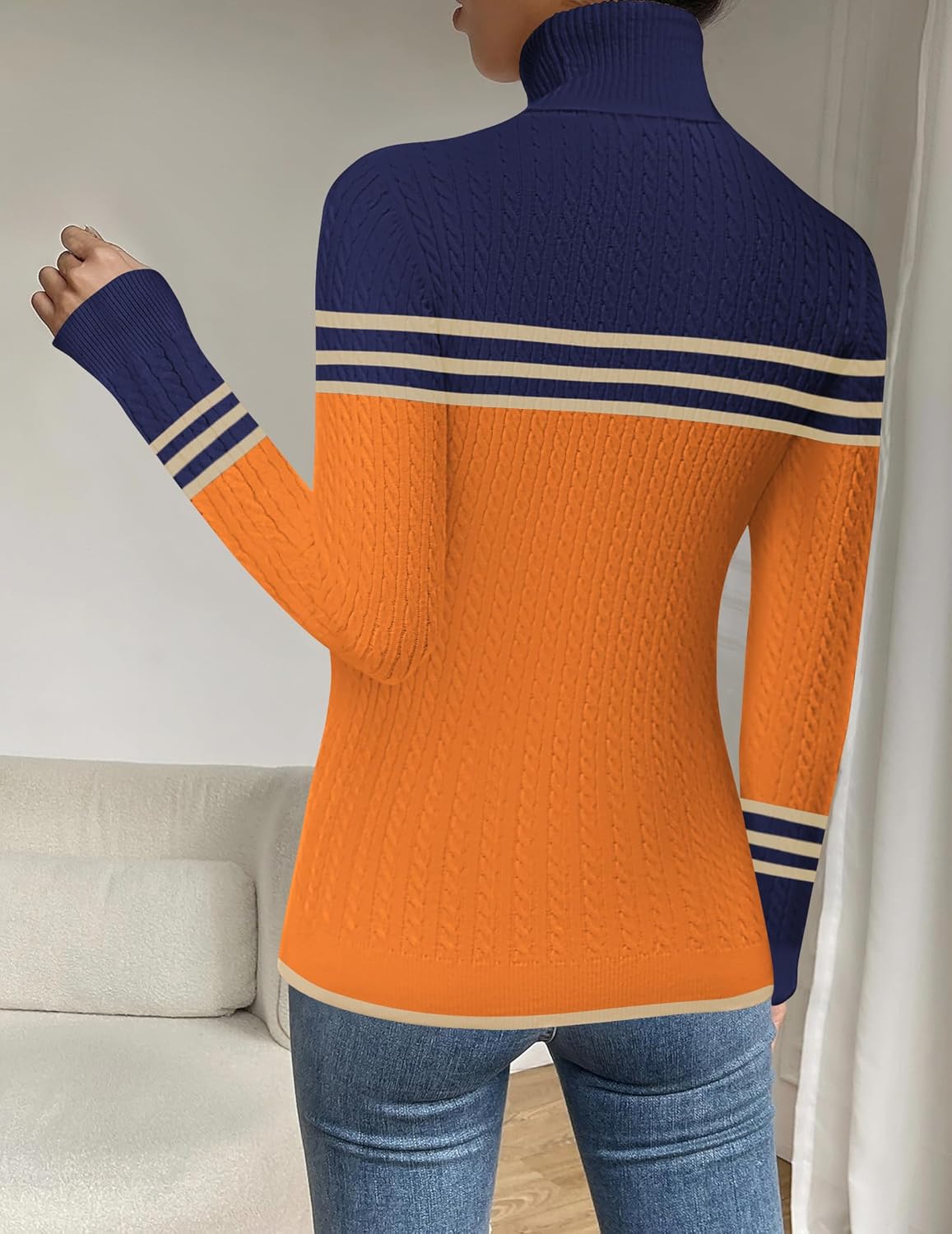 Zeagoo Womens Sweaters Turtleneck Cable Knit Long Sleeve Pullover Cute Fitted Trendy Basic Fall Winter Tops - Image 4