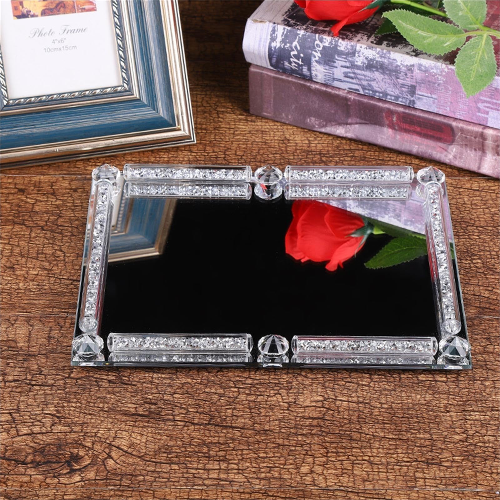 Bandeja Decorativa De Cristal con Espejo, Organizador Maquillaje
