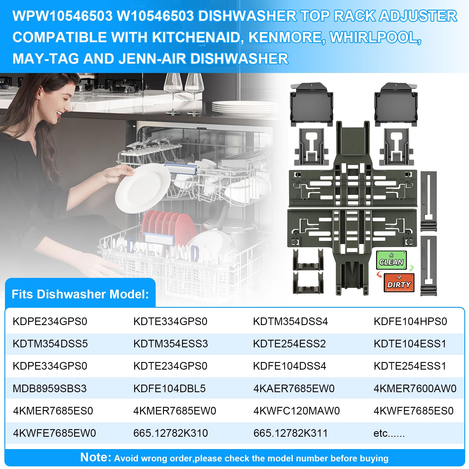 [Confezione da 11] Aggiornato WPW10546503 W10546503 Lavastoviglie Top Rack Regolatore e W10195372/3 Alloggiamento di Regolazione per Kitchenaid Lavastoviglie Parte Superiore, KDTE334GPS0 KDTM354DSS4