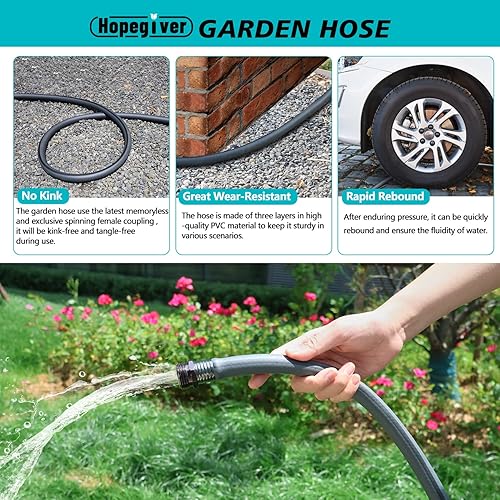 Miniatura 5 de Hopegiver Manguera de jardín flexible de 58 x 100 pies, manguera de agua híbrida resistente, sin torceduras, a prueba de fugas, ligera, manguera de