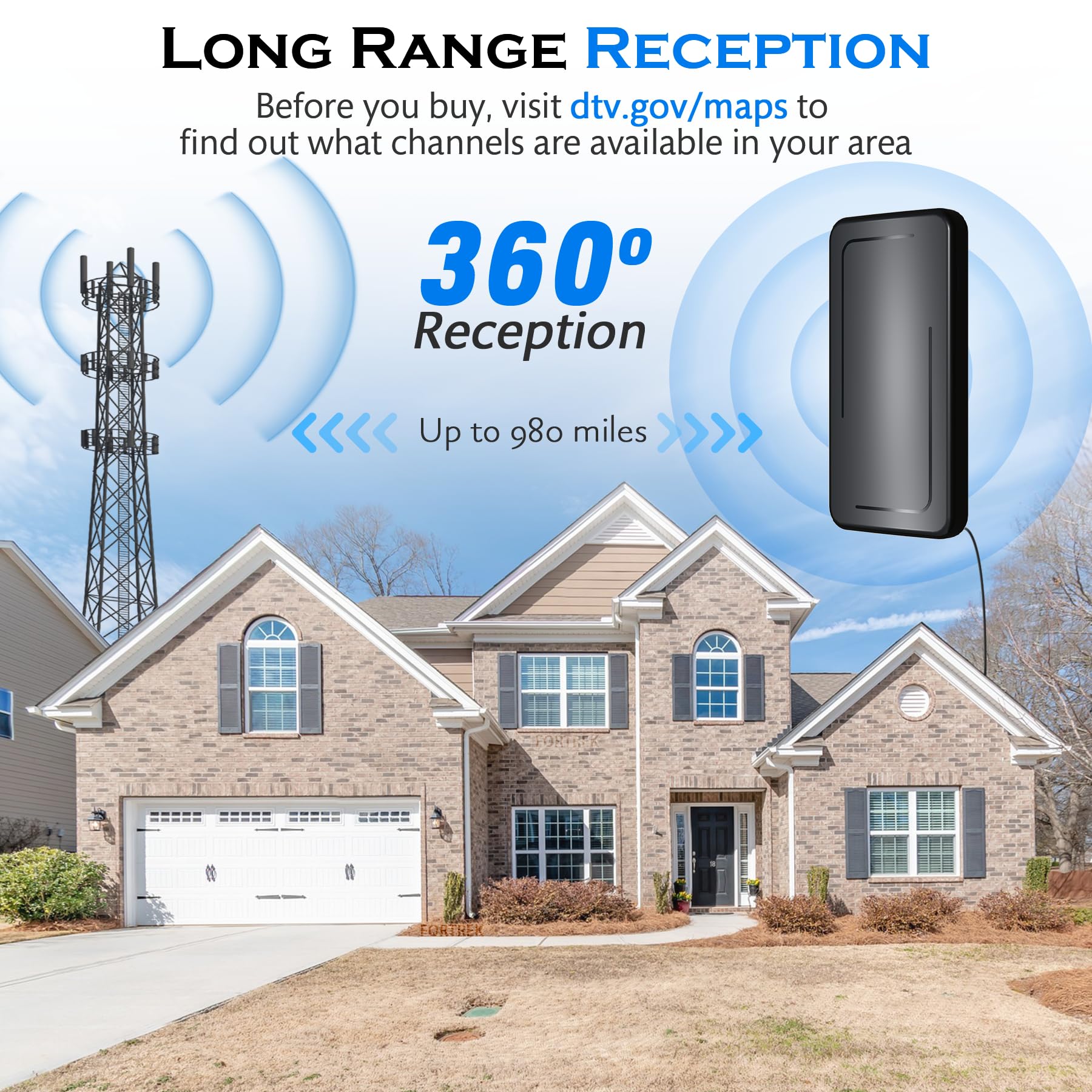 2025 Digital HD TV Antenna Indoor With Amplifier - Long Range For 4K/8K, 16ft Cable