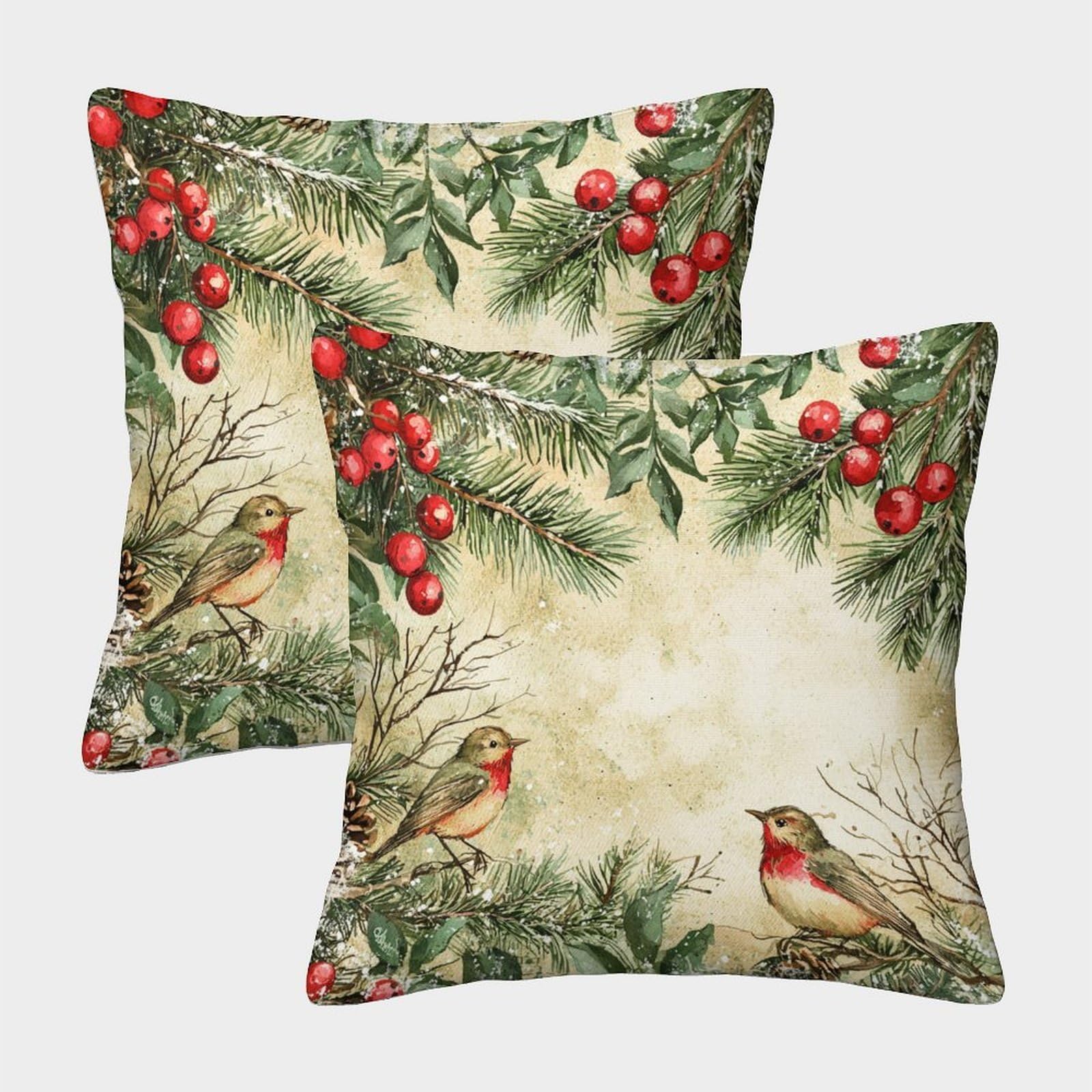 kaiyun 2 Pack 3D Watercolor Style - Winter Snow Theme Square Cushion Cover Decoration Pillow Cover Suitable for Home Sofa Bedroom Living Room 40x40cm