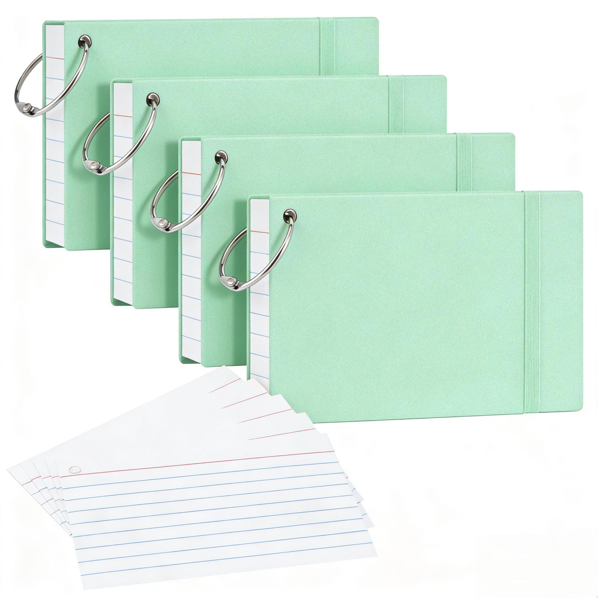 NEEWAY Heavyweight Ruled Index Cards 3x5, 200 Count Flash Cards with Rings and Cover, White Note Cards Lined for Home, Office (Light Green)