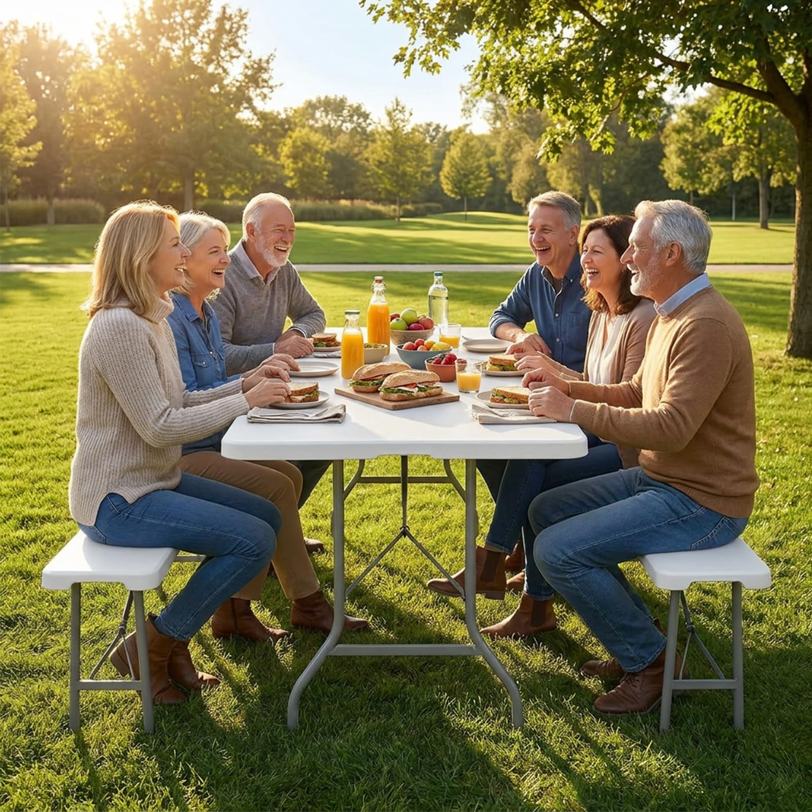 Set Mesa Plegable con 2 Bancos 180 cm, Conjunto de Jardín y Camping para 6-8 Personas, Mesa Maleta Portátil con Estructura de Acero y Superficie HDPE