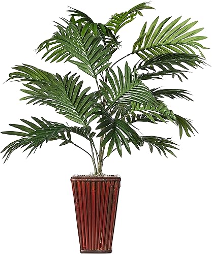 Miniatura 2 de Nearly Natural Planta de seda de palma areca con florero de bambú