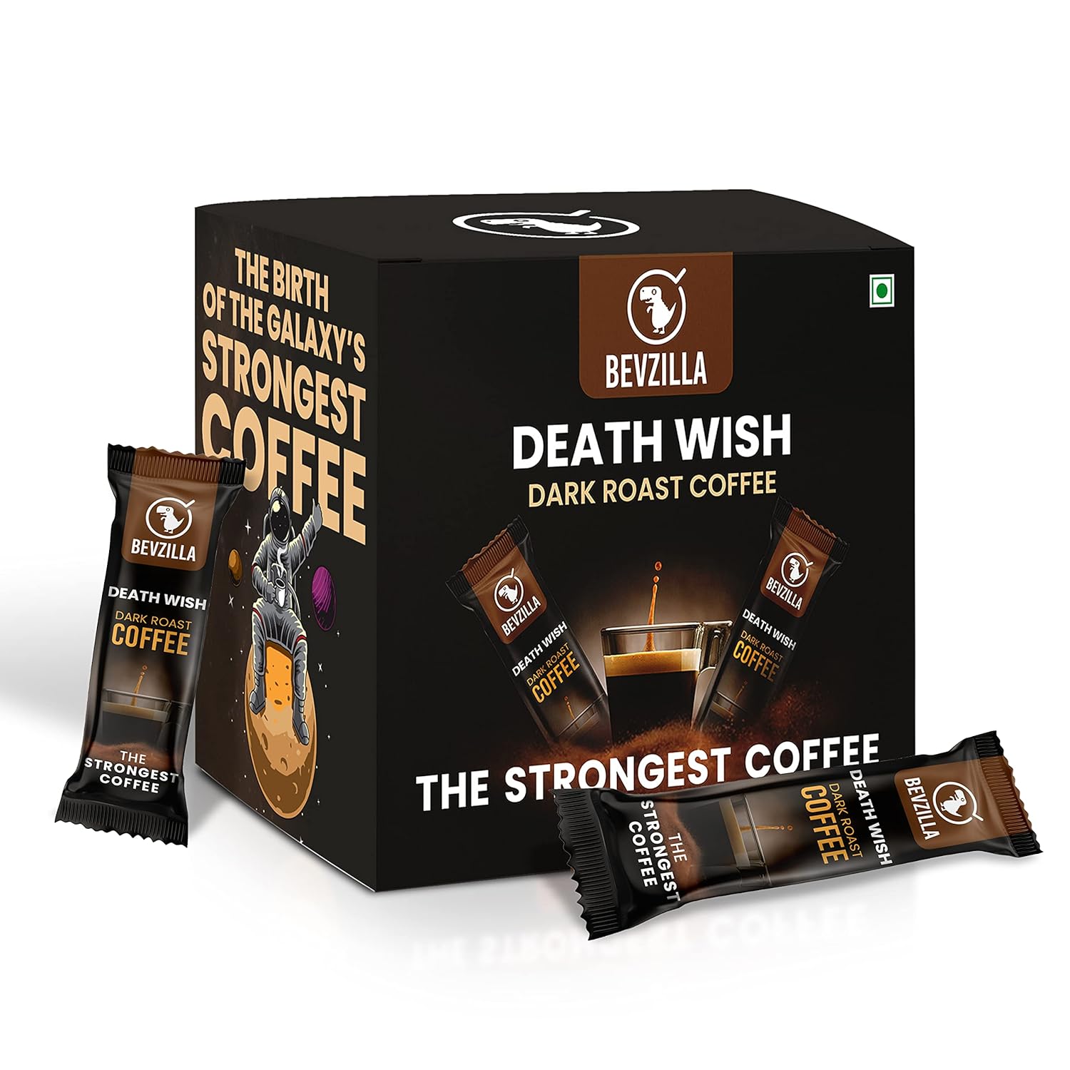 Bevzilla Death Wish Dark Roast Strong Coffee Powder 48 Sachets Box