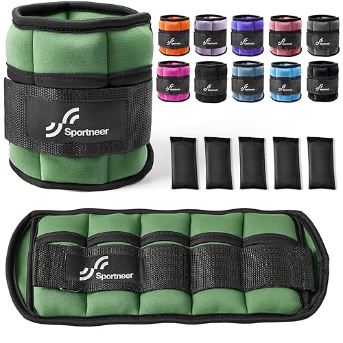 Sportneer Adjustable Ankle Weights 1 Pair 2 4 6 8 10 Lbs Leg Weight Straps for Women Men, Weighted Ankle Weights Set for Gym,Fitness, Workout,Walking, Jogging,1-5 lbs Each Ankle, 1 Pair 2-10 lbs - Olive