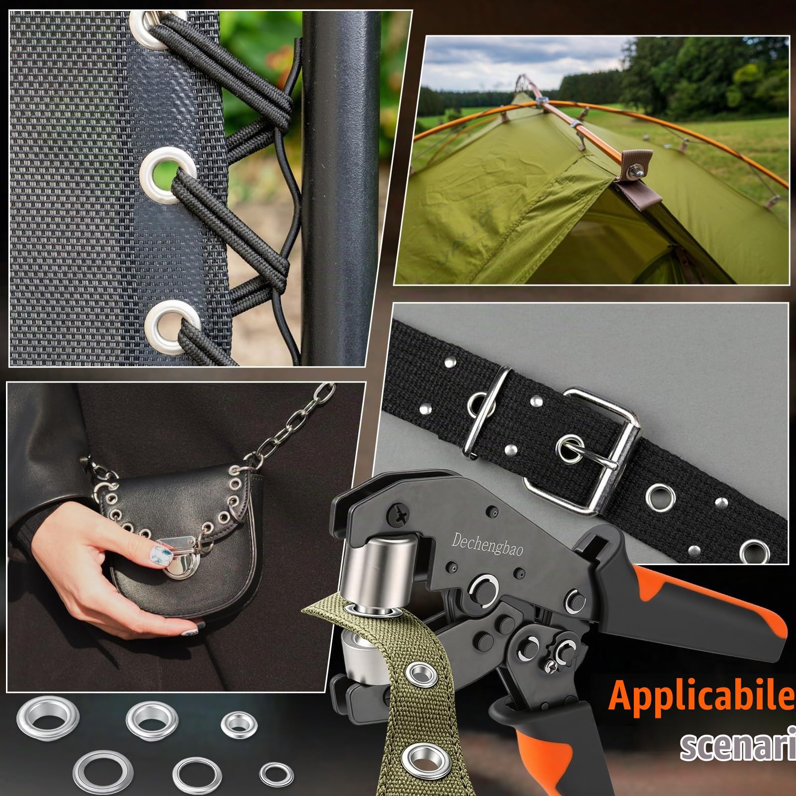 Set di pinze per occhielli con cricchetto con 300 occhielli in metallo, utensile per forare con dimensioni dei fori da 6 mm, 9 mm, 12 mm per tende, tende da campeggio, tela, vinile e