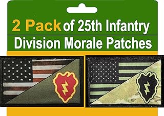 Redheaded Tshirts Lot of 2 25th Infantry Division Morale Patches – Full Color and Subdued Tactical Army Hook & Loop Patch for Gear, Vest, Plate Carrier, Military Backpack, Hat – USA Flag, 2x3