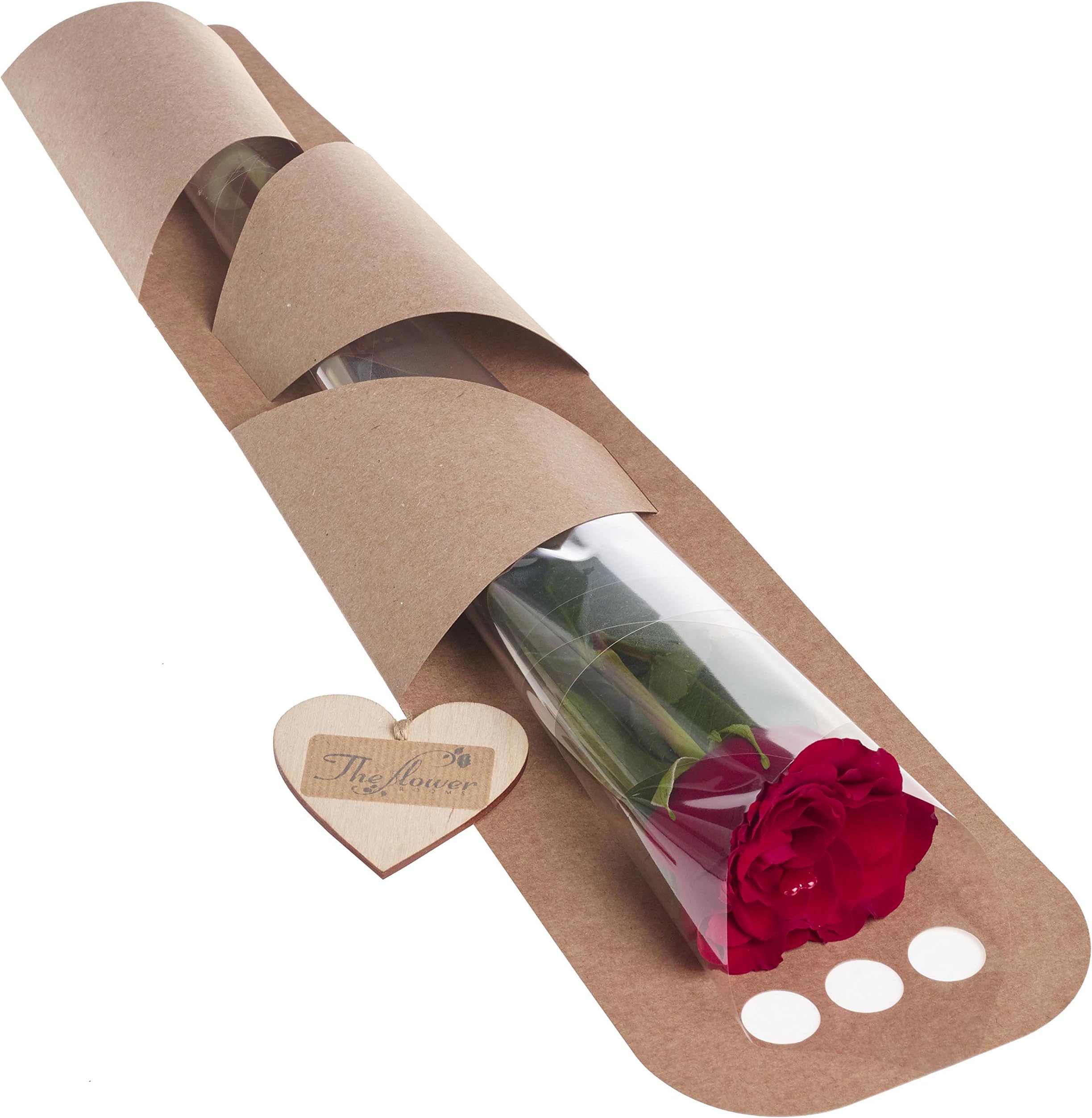 The Flower Rooms - Single Red Rose in Gift Wrap with Small Heart - Romance Gift - Gift for him - Gift for her - Single Rose Gift