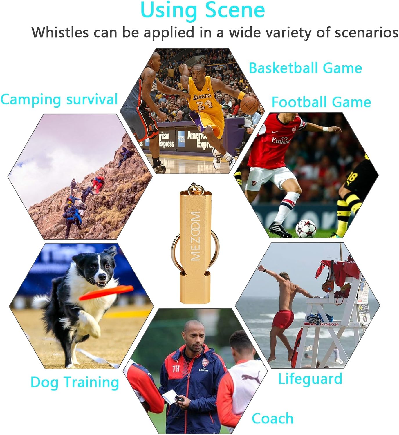 MEZOOM 4 Pcs Emergency Survival Whistles Metal Double Tubes Reused Referee Coaches Whistle with Lanyard and Key Ring for Camping Hiking Hunting Pet Training : Sports & Outdoors