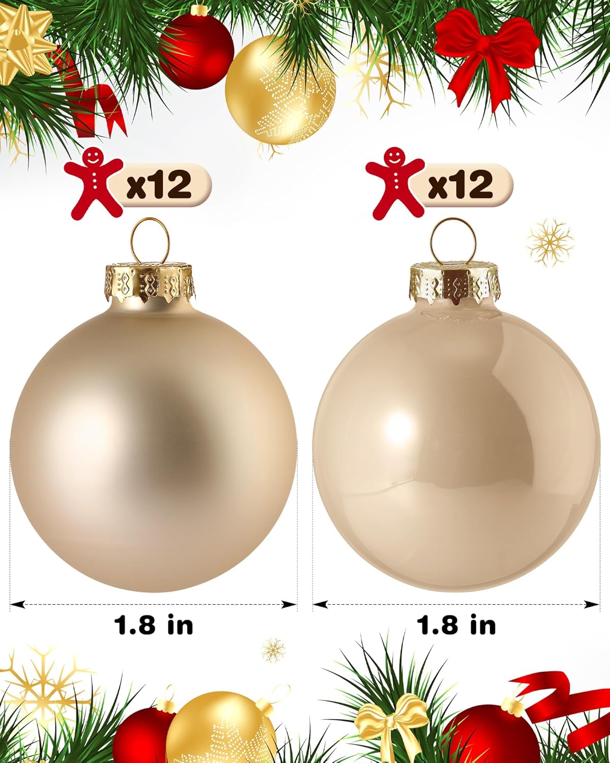 Syhood 24 Pcs Glass Christmas Ball Ornaments Set - 1.8" Small Hanging Christmas Ball Bulbs for Xmas Tree Holiday Party Decorations(Champagne)