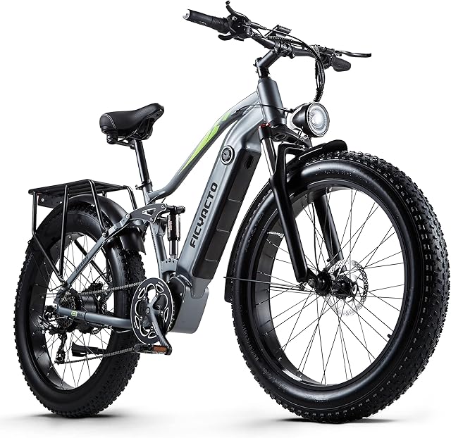 Ficyacto Electric Bike for Adults 26IN E Mountain Bike Ebike With 48V17.5Ah Lithium Battery,Fat Tires,Shimano 8 Speed,Rear Rack
