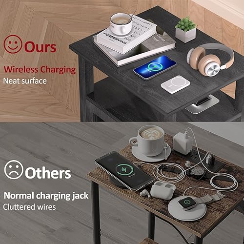 Miniatura 4 de HIFYOBRO Mesita de noche con estación de carga carga inalámbrica para dormitorio mesita de noche carga inalámbrica y puertos USB mesita de noche con
