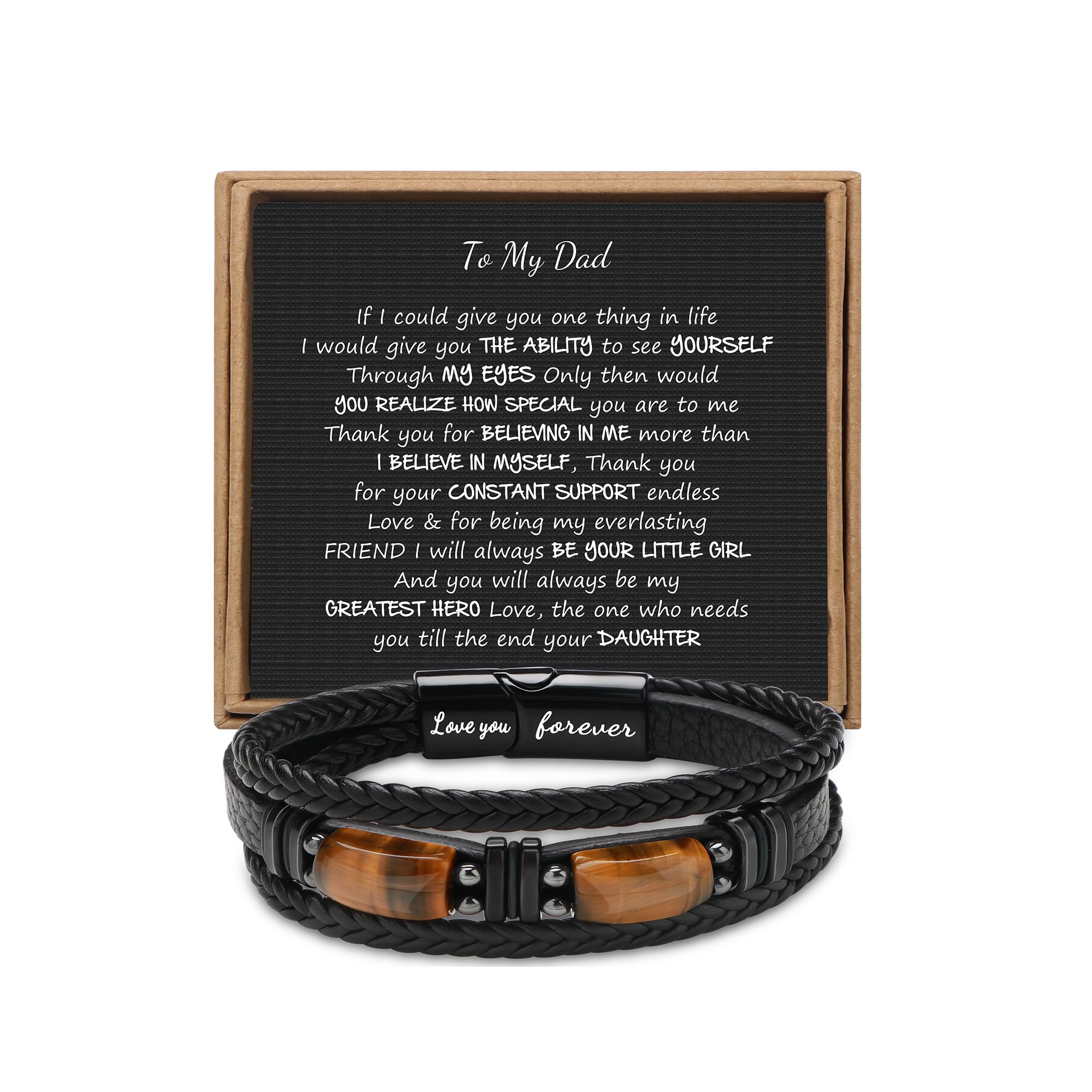Gifts for Men Leather Bracelets With Tigers Eyes Love You Forever Bracelet