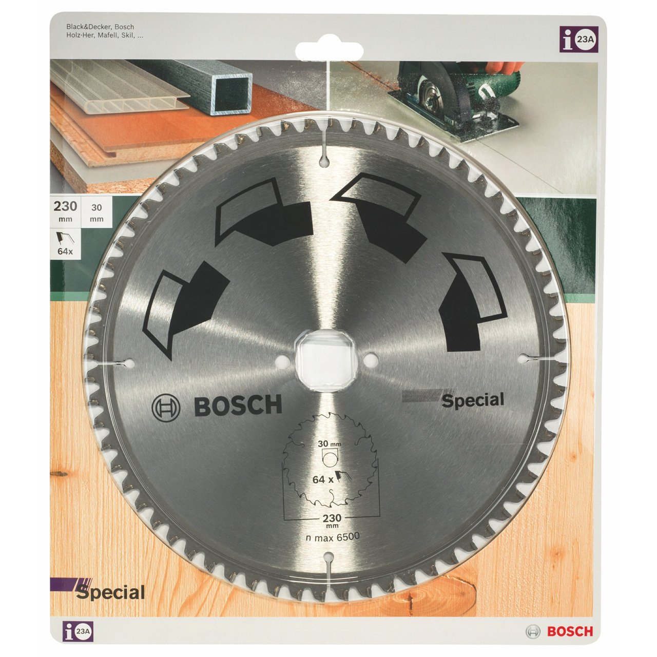 Bosch 1x Lama per Sega Circolare Special (per Legno, Metalli non Ferrosi, Plastica, Ø 230 x 2.5/1.8 x 30 mm, 64 Denti, FT, Accessori Seghe Circolari)