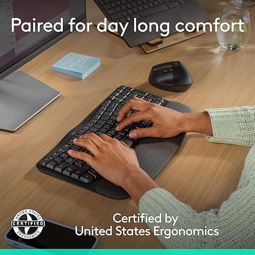 Miniatura 3 de Logitech Wave Keys & Lift - Combo ergonómico de teclado y mouse inalámbricos, con reposamanos acolchado, fácil de cambiar, Bluetooth, para sistema