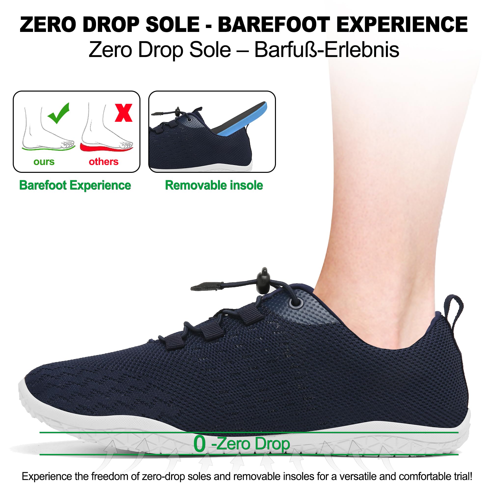 Geweo Scarpe Barefoot Minimaliste Donna Uomo Comode Scarpe Sneakers con Punta Larga Scarpe Trail Running Leggero Scarpe Palestra Camminare con Suola Zero Drop Barefoot Shoes Unisex 37-47EU