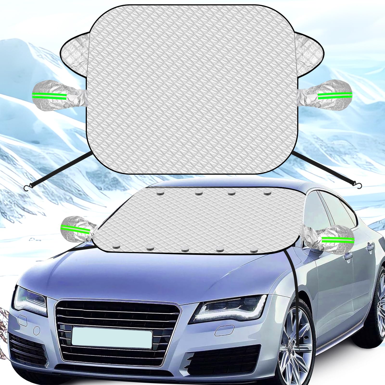 Newthinking Car Frost Windscreen Cover for Winter, Heavy-Duty Ultra Thick Car Windscreen Frost Ice Snow Protector Cover with Side Wing Mirror Cover and Magnets