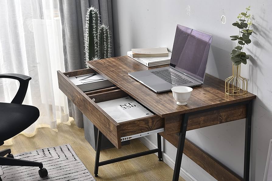 Amazon | パソコンデスク 引き出し付き 木製 机 幅100×奥行48×高さ76cm