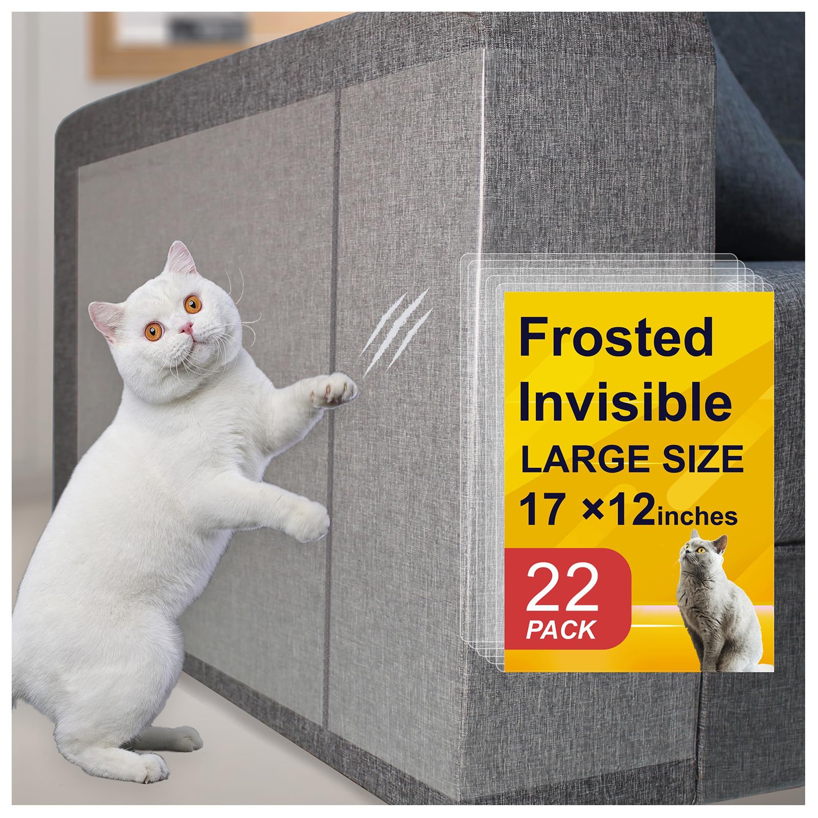 Anti-Cat Scratch Furniture Protector from Cats scratching-22-Pack Clear Sofa Guard Tape for Couches, Deterrent Pet Protection Film to Stop Cats