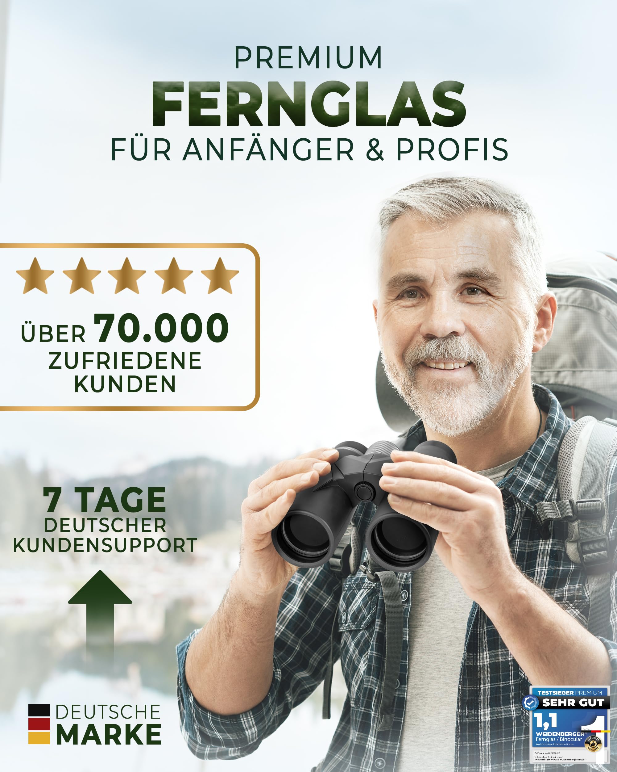 Fernglas 12x42, [TESTSIEGER] Magnesium Fernglas mit Nitrogenfüllung und wasserdicht, für Erwachsene, BAK4 HD Prisma + FMC Objektiv, auch Brillenträger geeignet (Schwarz, 12x42)