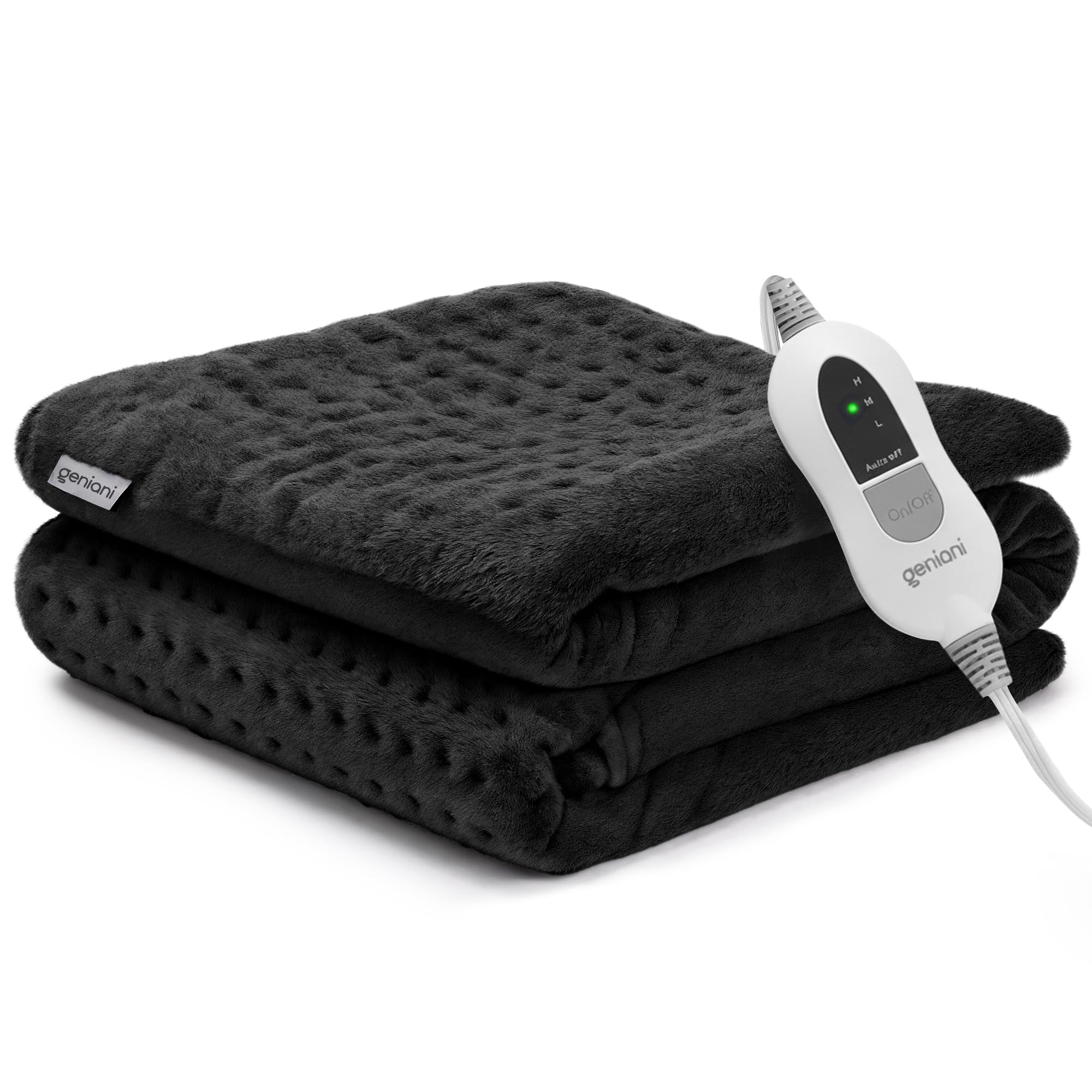 GENIANI Electric Throw - XL Electric Heating Pad for Back Pain & Cramps Relief, Birthday for Women Men Auto Shut Off, Machine Washable, Heat Pad for Neck & Shoulder (12'‘×24" Black)
