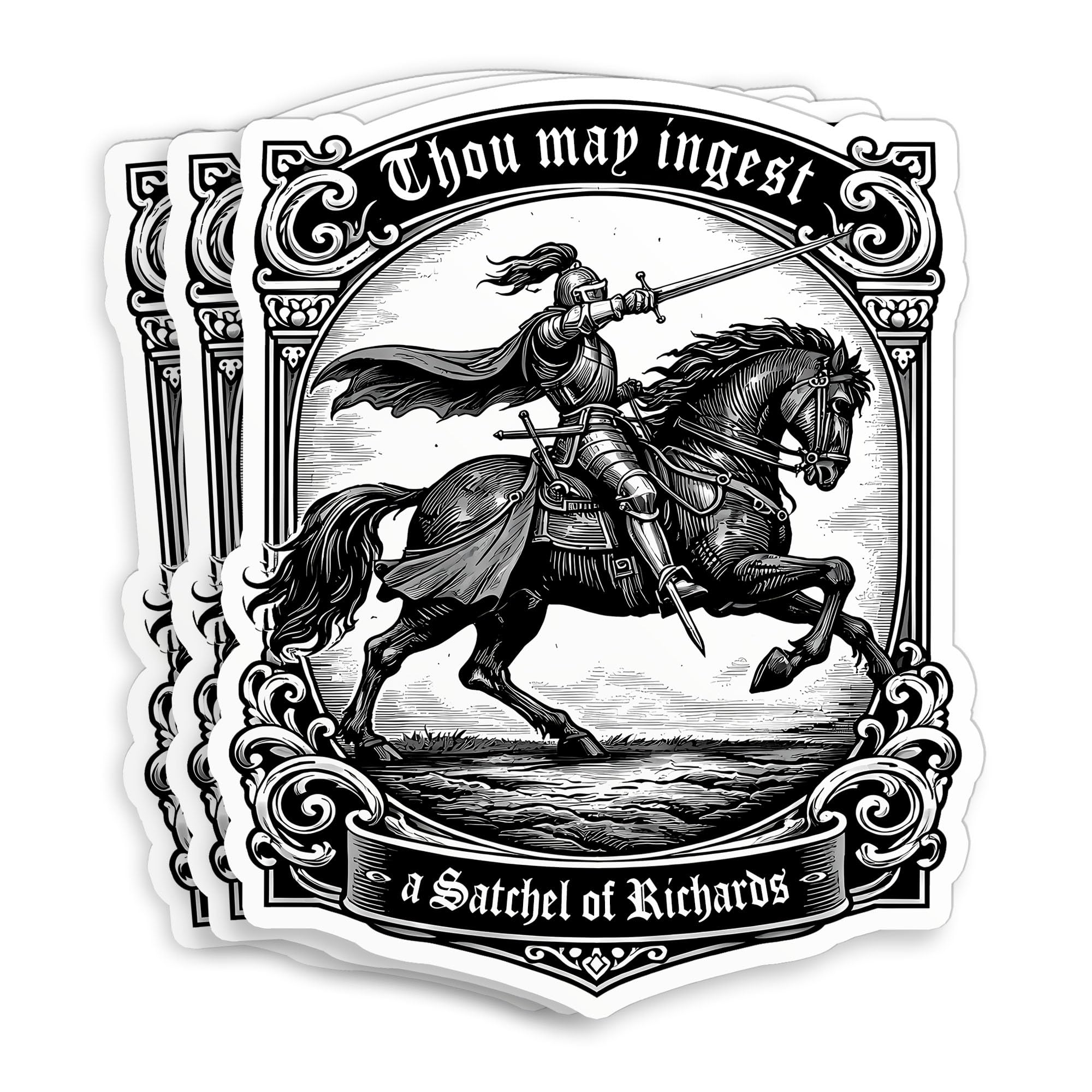 Photo 1 of (3Pcs-2") Thou May Ingest A Satchel of Richards Sticker Knight Sarcastic Adult Humor Vintage Die-Cut Waterproof Vinyl Sticker for Laptop Water Bottle Phone Cars Kindle Decal Stuff Gifts 2 Inches