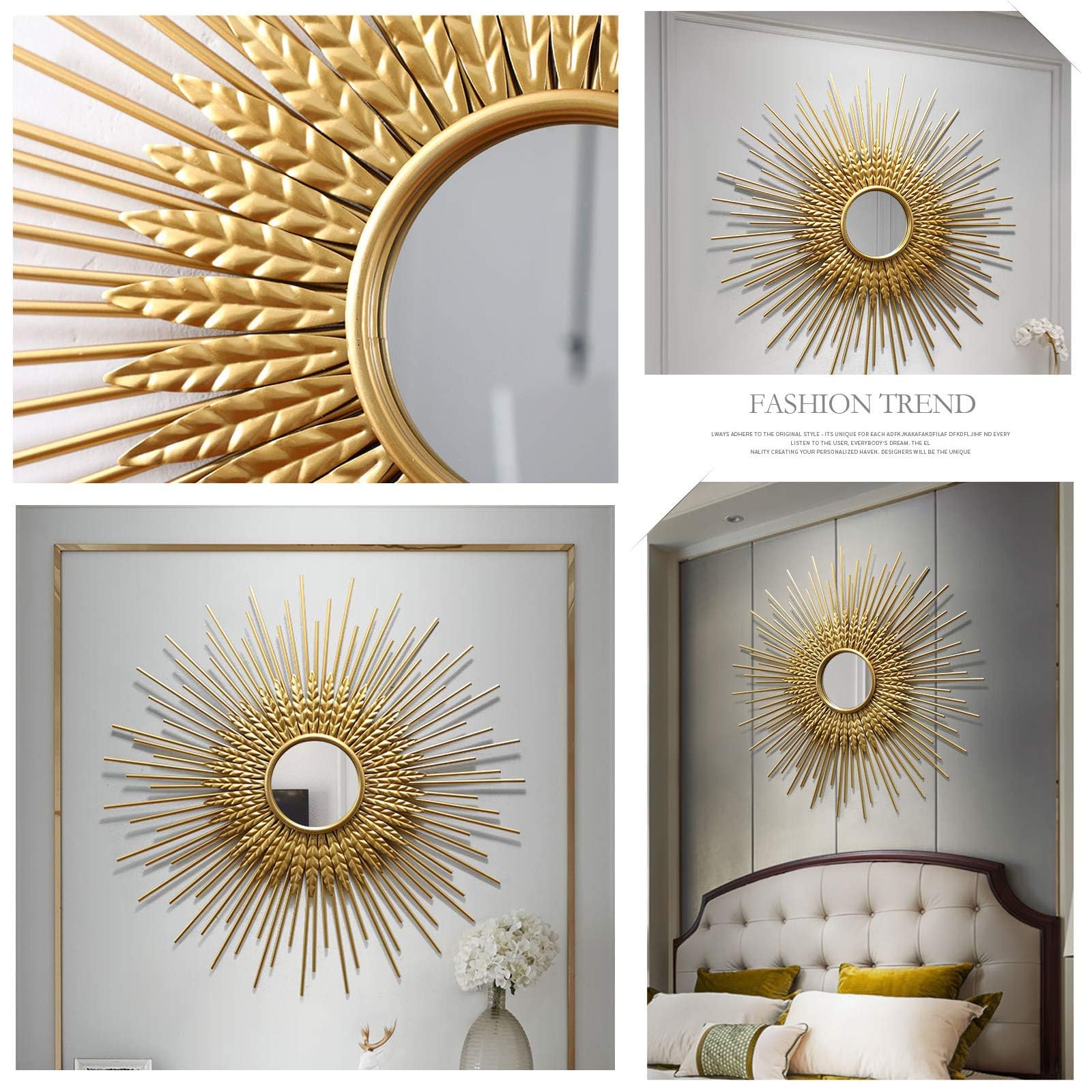 Sonnenspiegel Gold, Metall Sunburst Hängender Spiegel für Wand