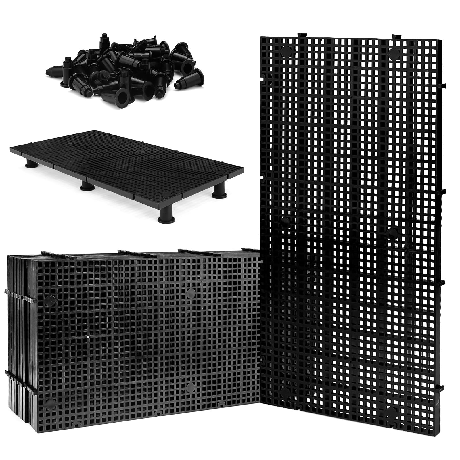 Lot de 12 grilles de séparation pour aquarium de 29 x 15 cm avec 72 supports, panneau de filet séparateur d'aquarium, séparateur de caisse à œufs pour isolation du fond d'aquarium (noir)