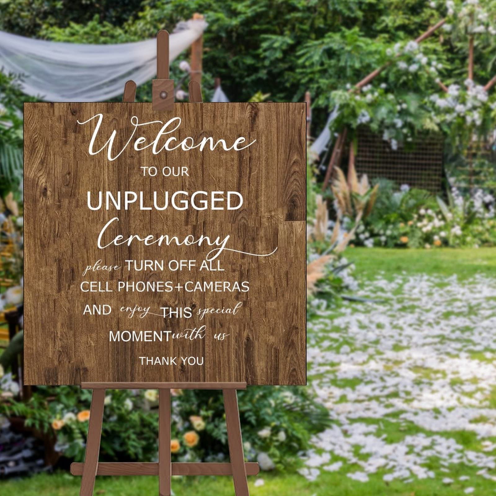 Unplugged Hochzeitsschild – Zeremonieschild aus Holz – vertikales Hochzeitsschild aus Holz – rustikale Hochzeitsdekoration, 50,8 x 50,8 cm
