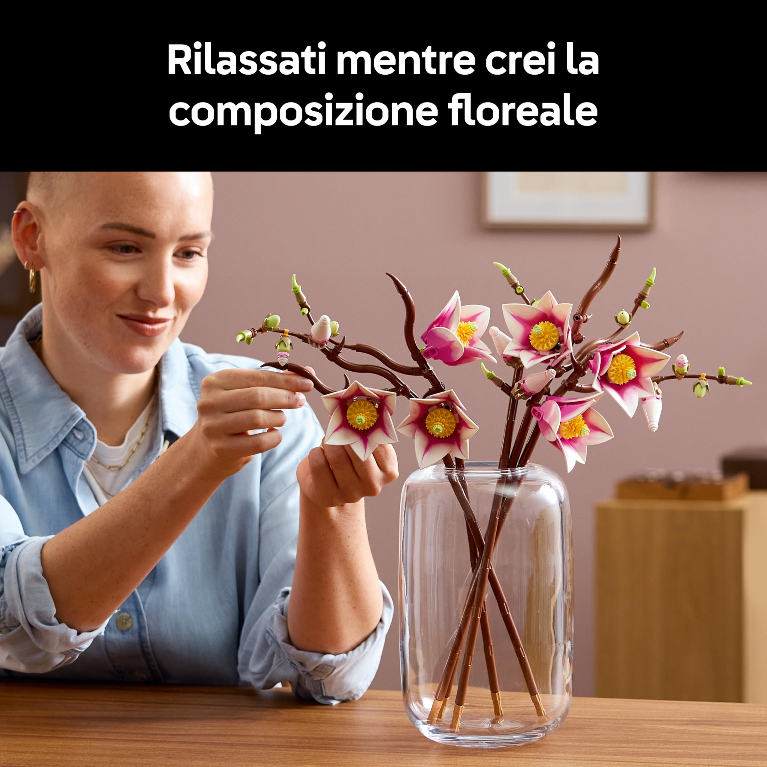 LEGO Botanicals Rametti di Magnolia - Set di Fiori Finti per Adulti - 5 Magnolie Artificiali per Decorare il Soggiorno o la Camera da Letto - Idea Regalo Fai da Te per Donne - 11510