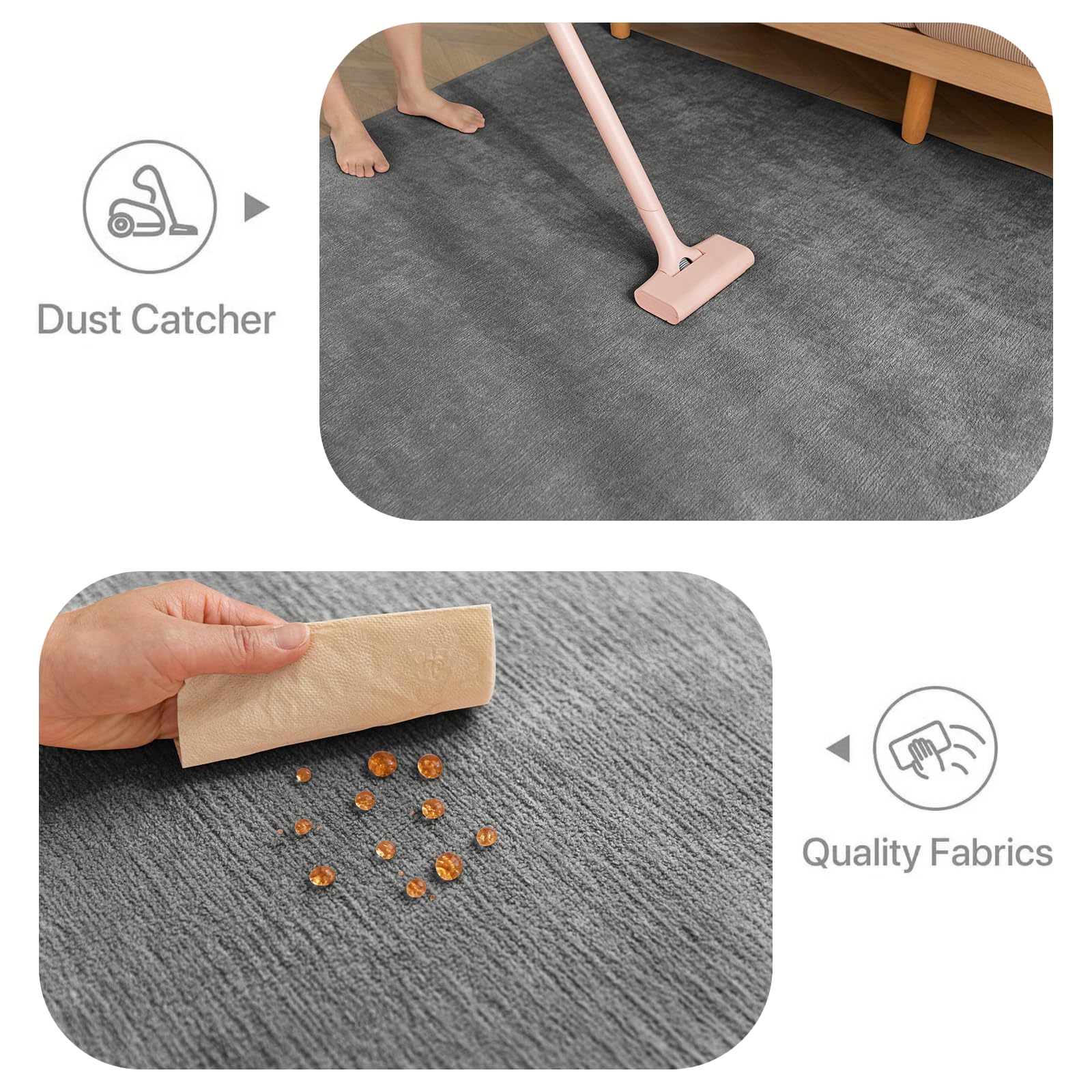 Obundi Rugs Living Room, 60x90cm, Grey Small Area Rugs For Bedroom Washable Short Pile Rug Anti Slip Soft Rug Modern Floor Chenille Carpets Mat Beside Square Carpet For Kitchen - View #4