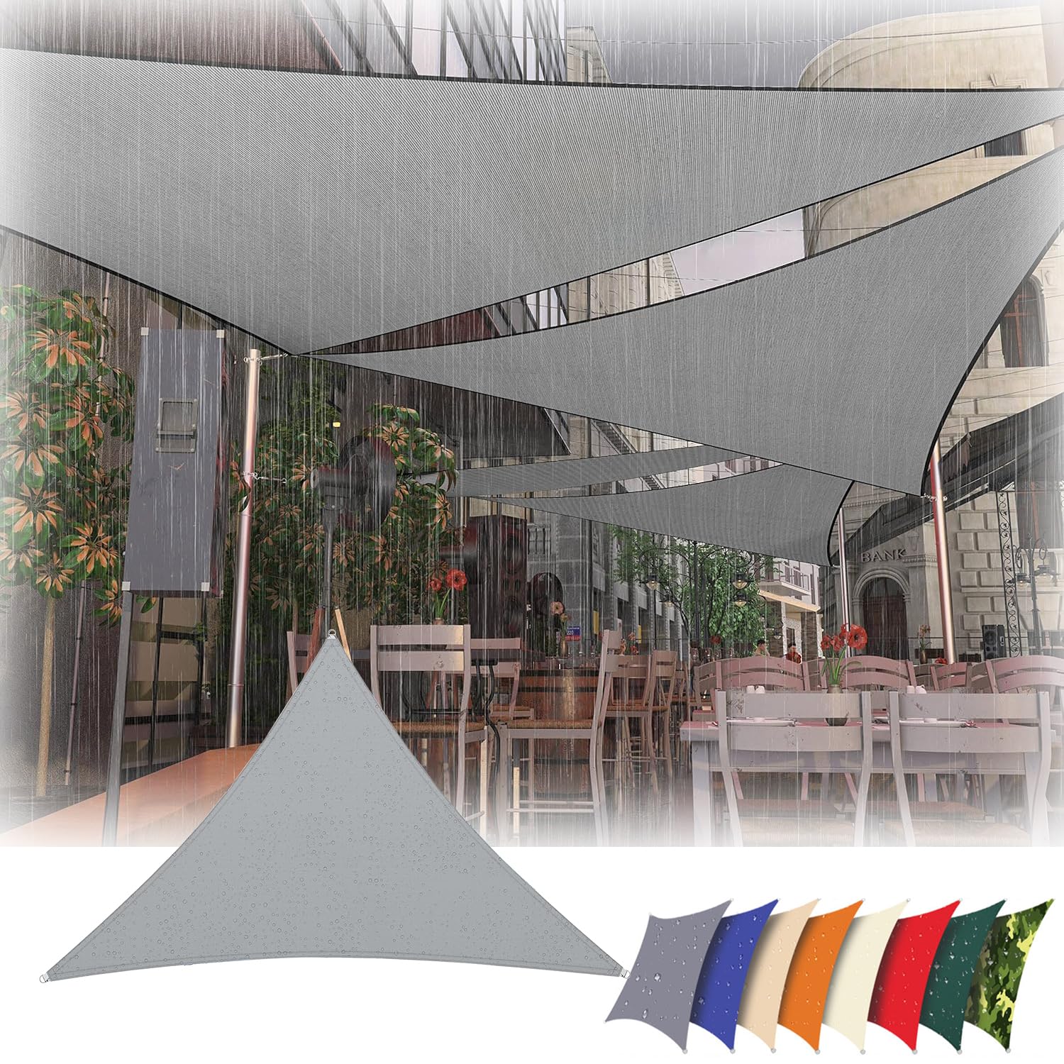 Sonnensegel Dreieckig 10m x10m x10m Wasserdicht, Sonnenschutz Segel 95% UV-Schutz,mit Spannseilen,für Außenbereich, Terrasse, Balkon,