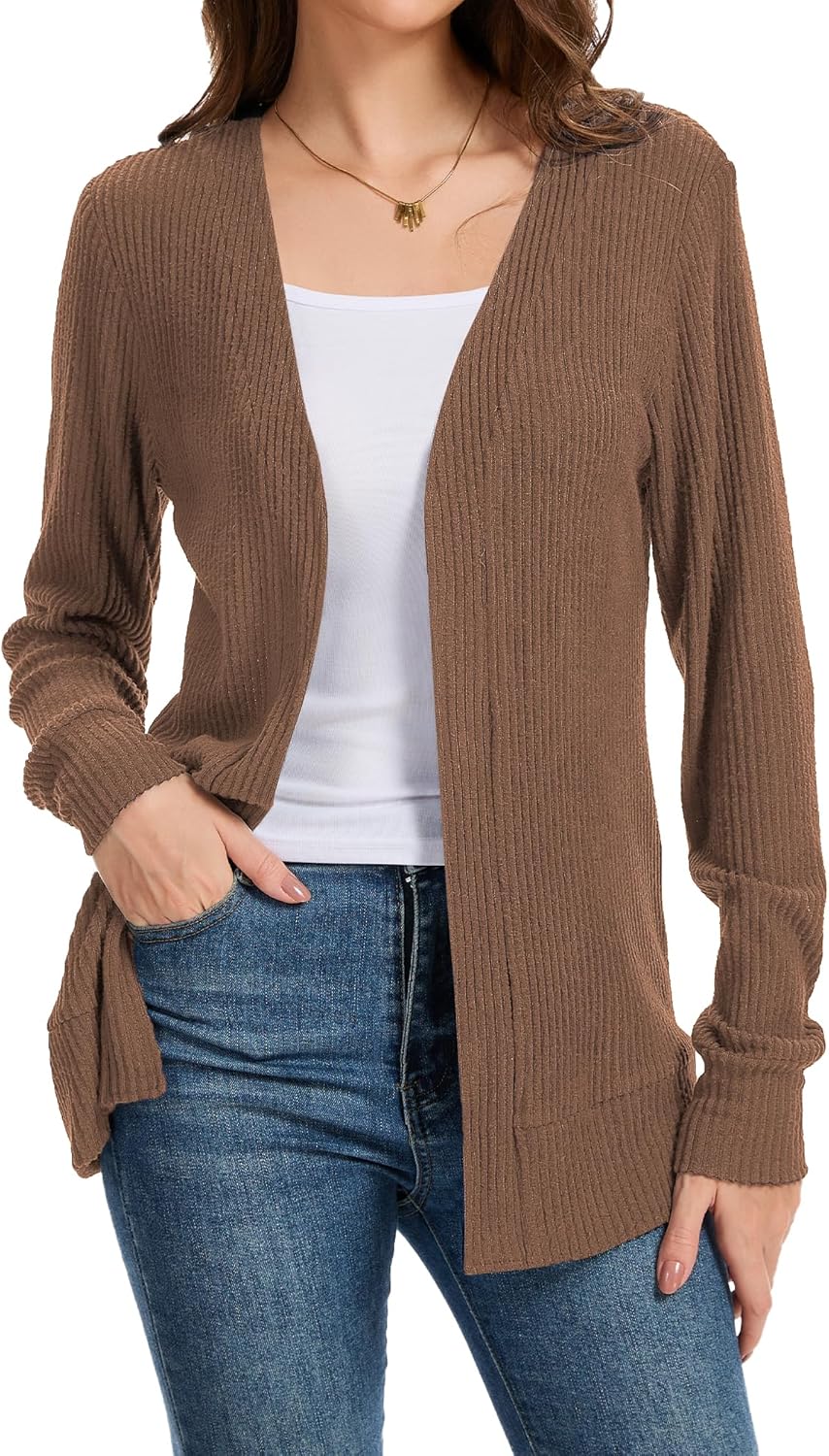 Women's Open Front Long Sleeve Cardigan Sweaters Business Casual Lightweight Outerwear Coats Fall Fashion Clothes - Image 2