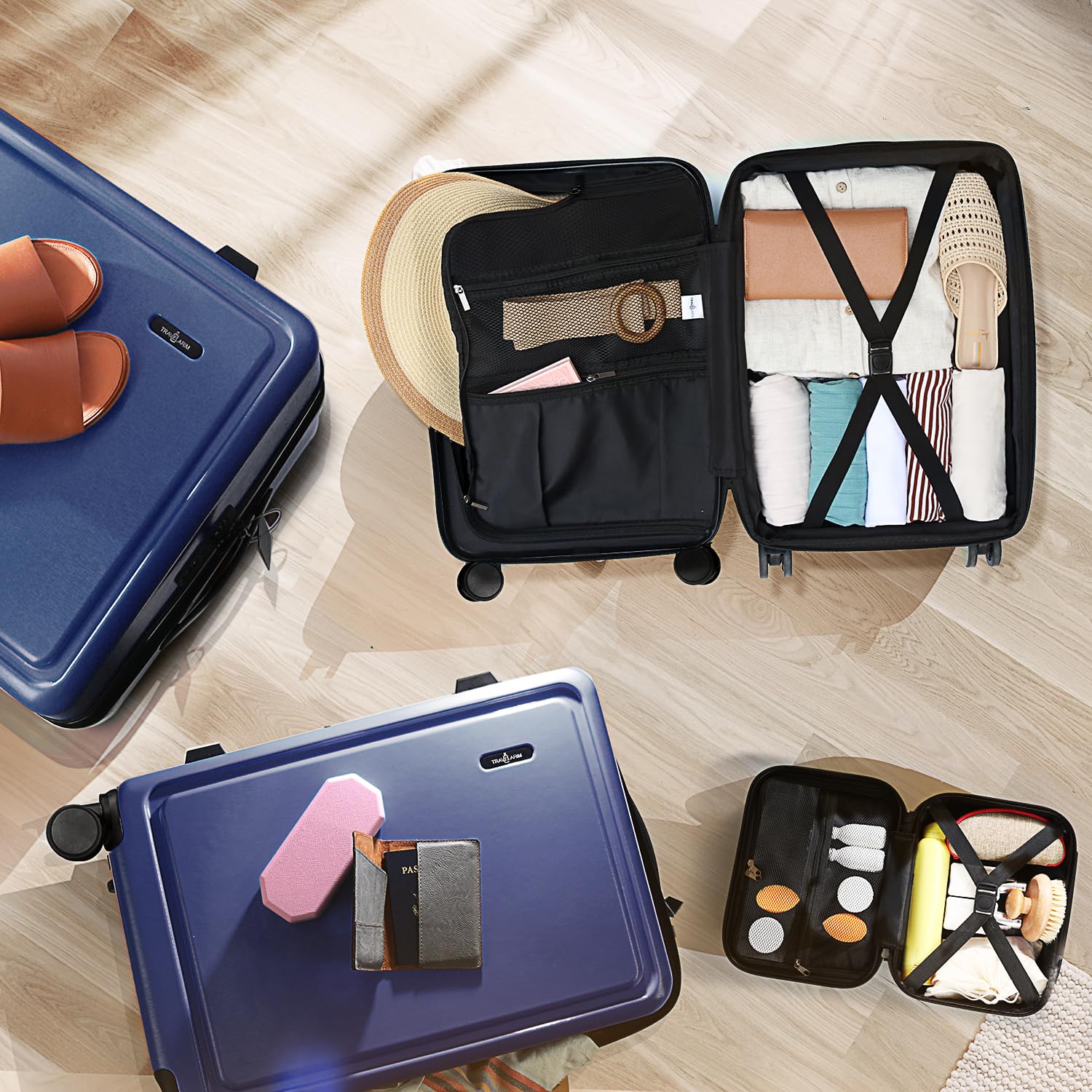 TRAVELARIM Juegos de Equipaje, Azul Marino, 4 Piece Set (20/24/28), Juego de Equipaje de 4 Piezas