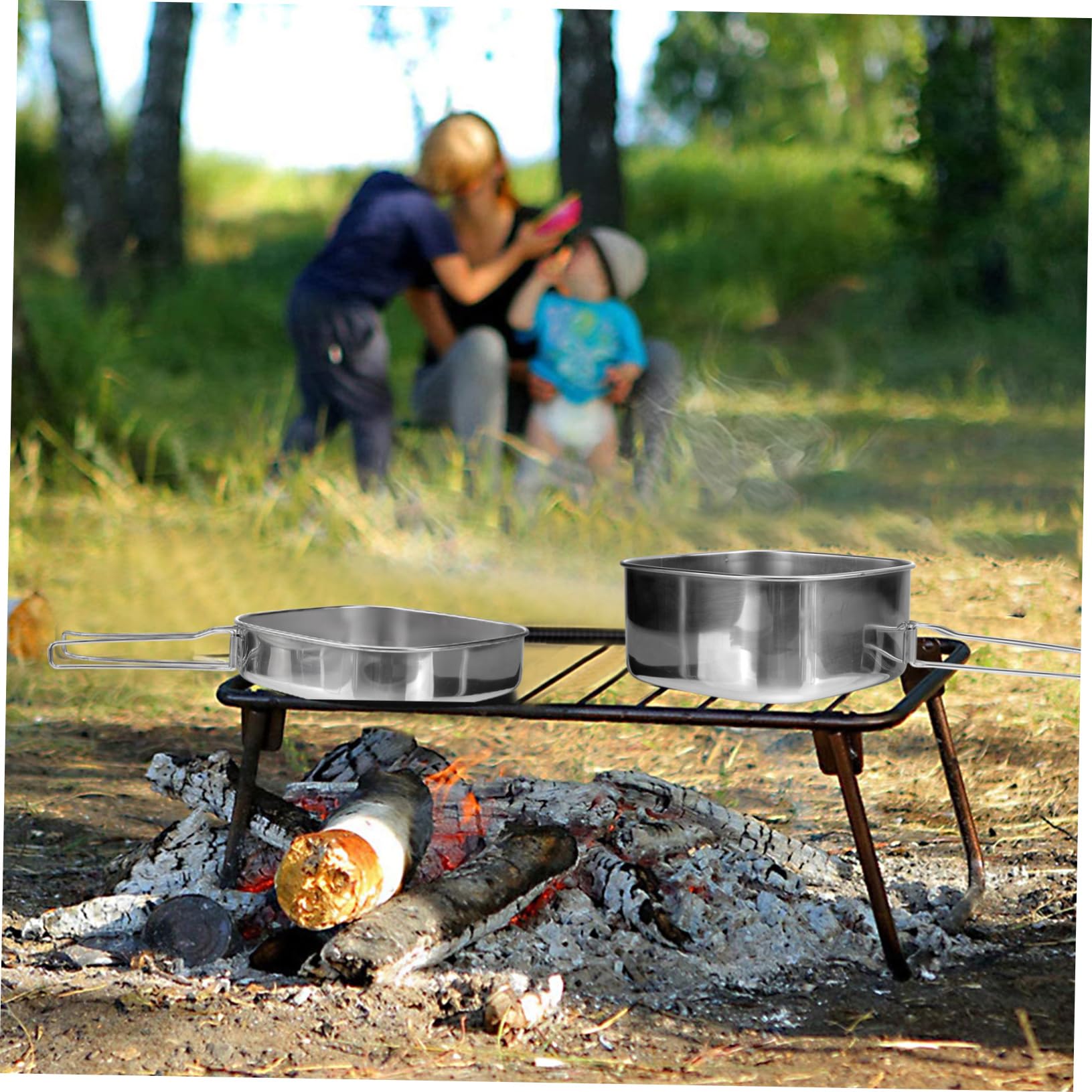 TOPBATHY Ensemble de Vaisselle de Camping 6 Pièces en Acier Inoxydable Léger Poêle Pliable et Poignées pour 3-4 Personnes Randonnée et Barbecue